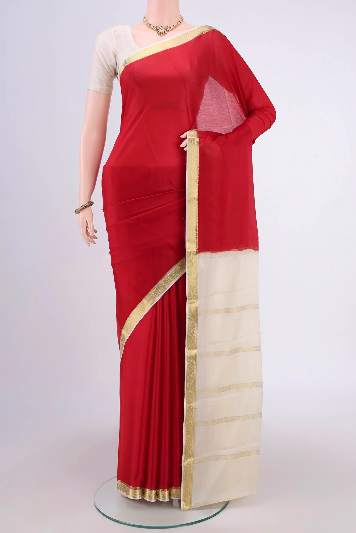 Red Mysore Crepe Saree