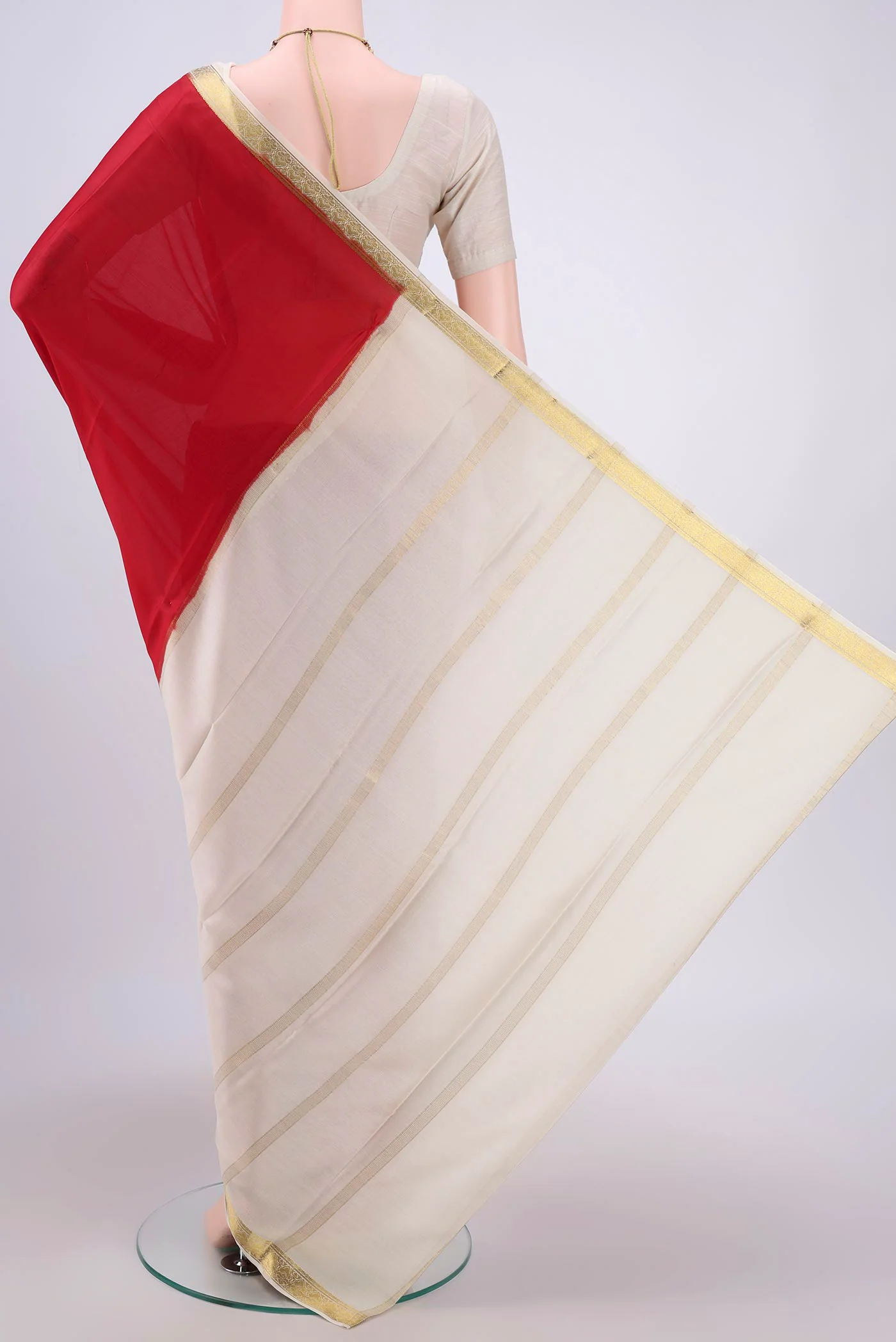 Red Mysore Crepe Saree - Image 3