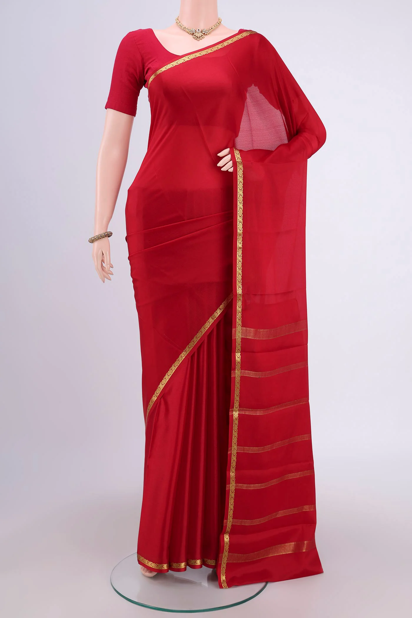 Red Mysore Crepe Saree