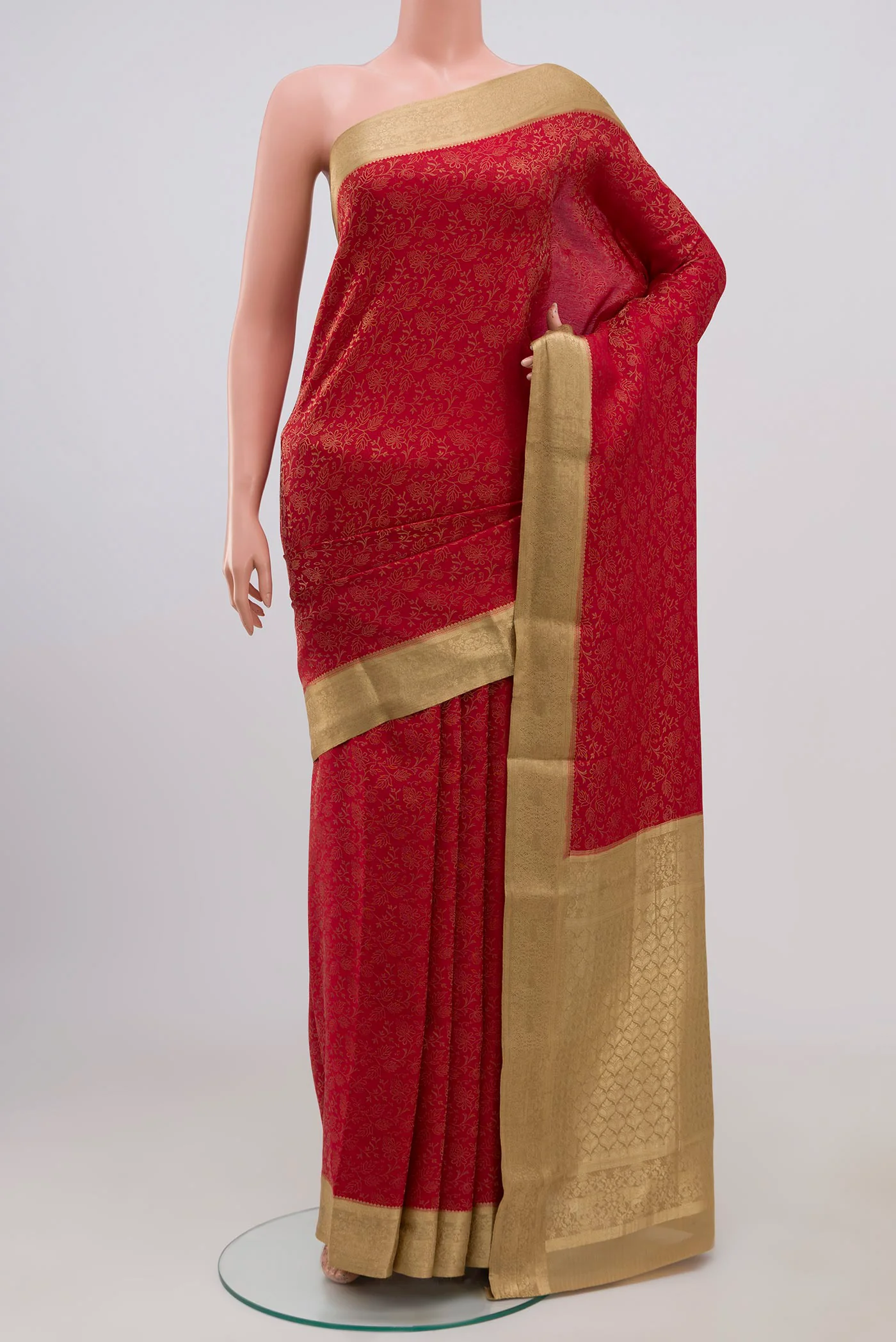 Red Mysore Crepe Saree