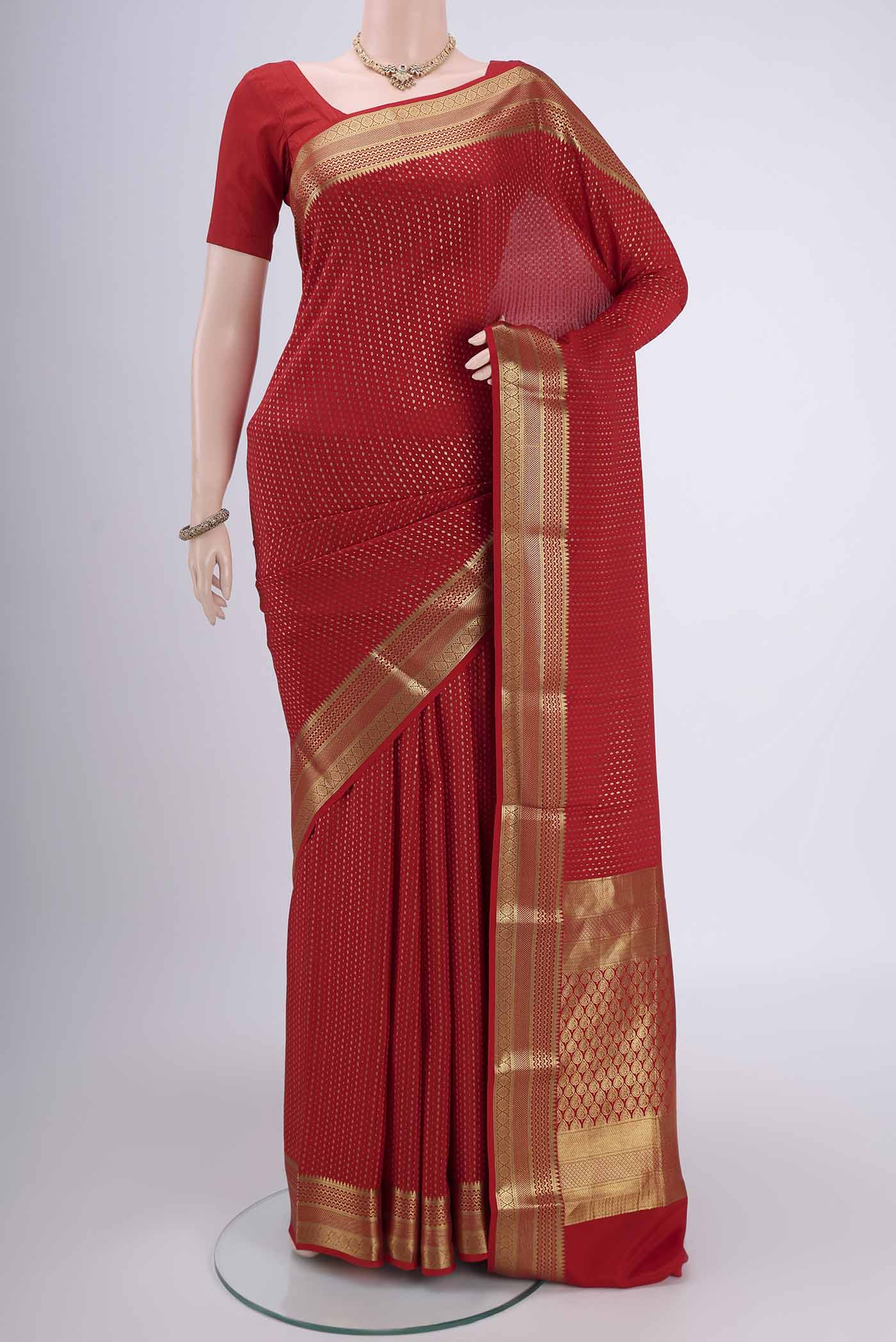 Red Mysore Crepe Saree