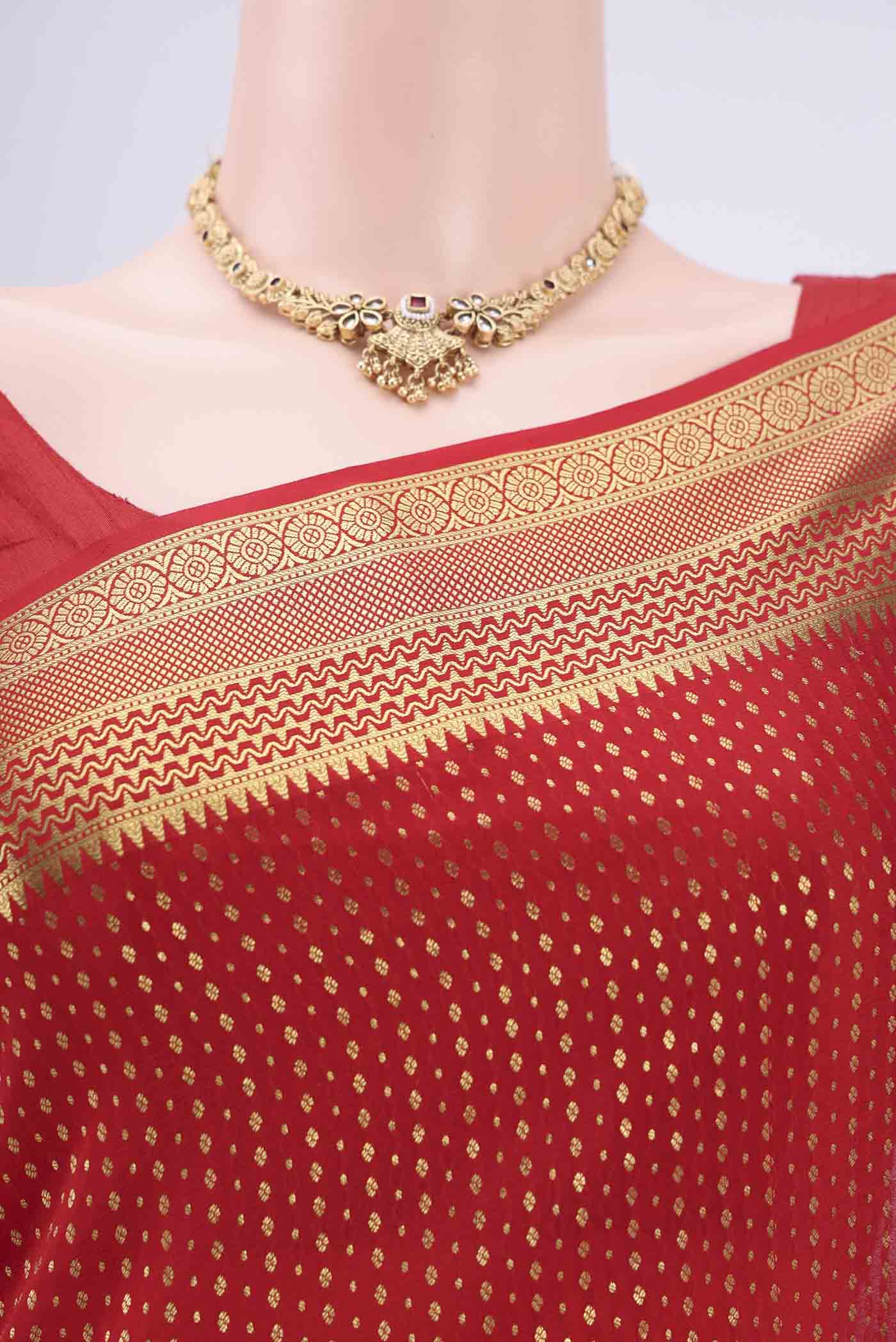Red Mysore Crepe Saree - Image 2