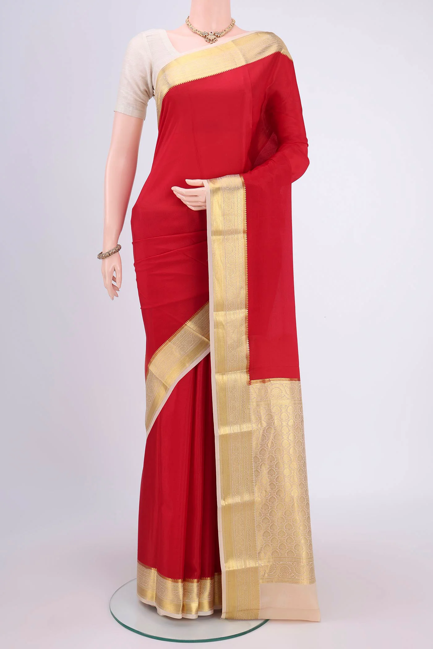 Red Mysore Crepe Saree