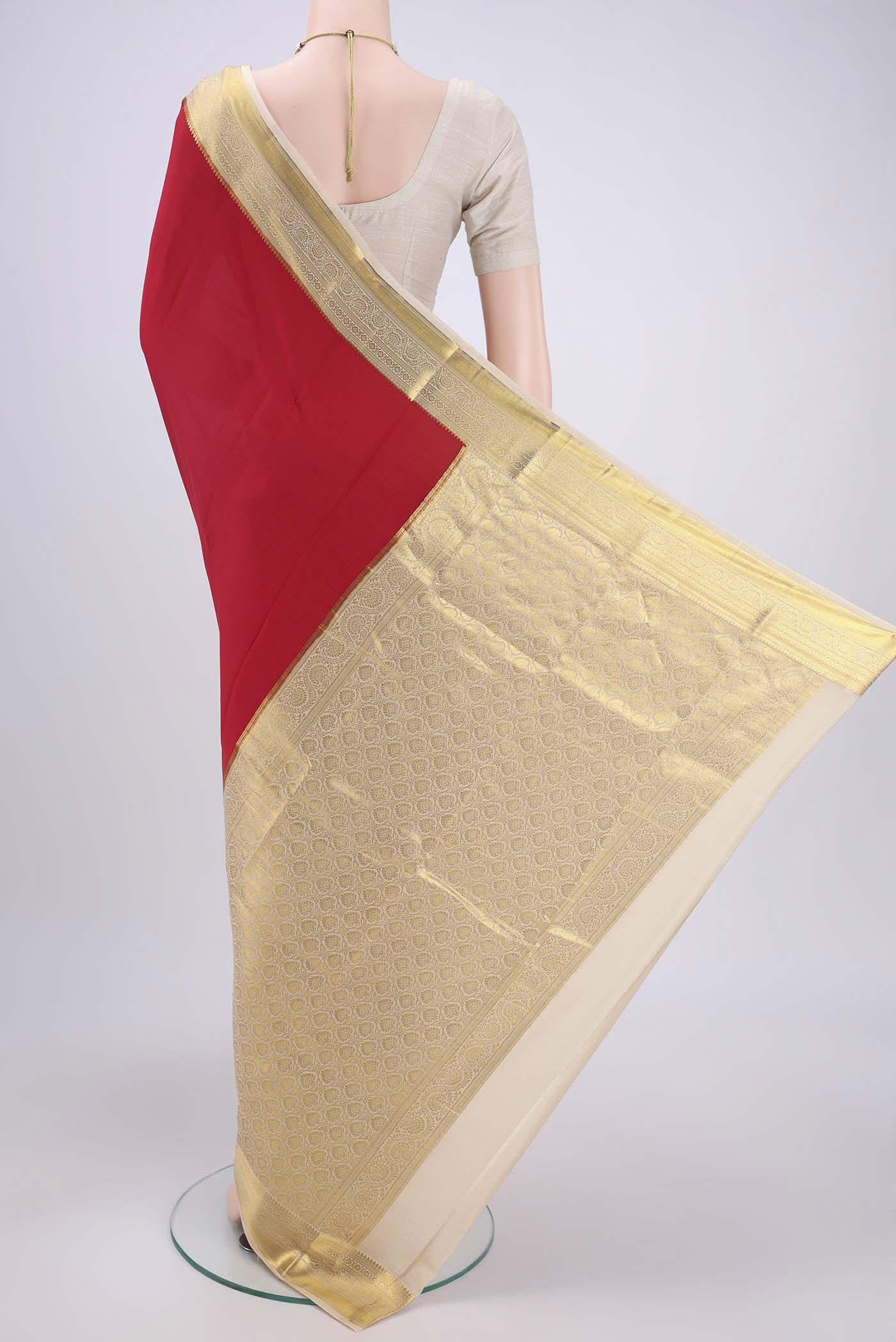 Red Mysore Crepe Saree - Image 3