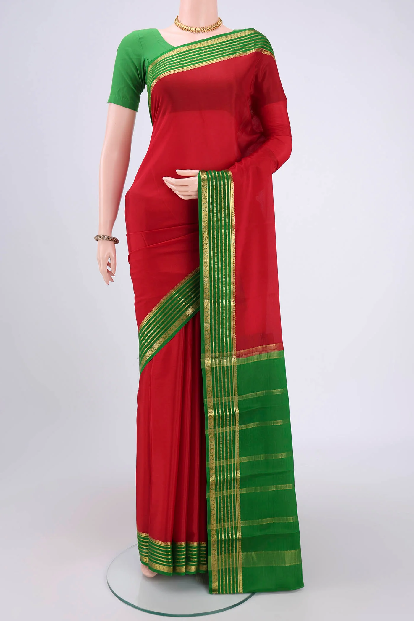 Red Mysore Crepe Saree