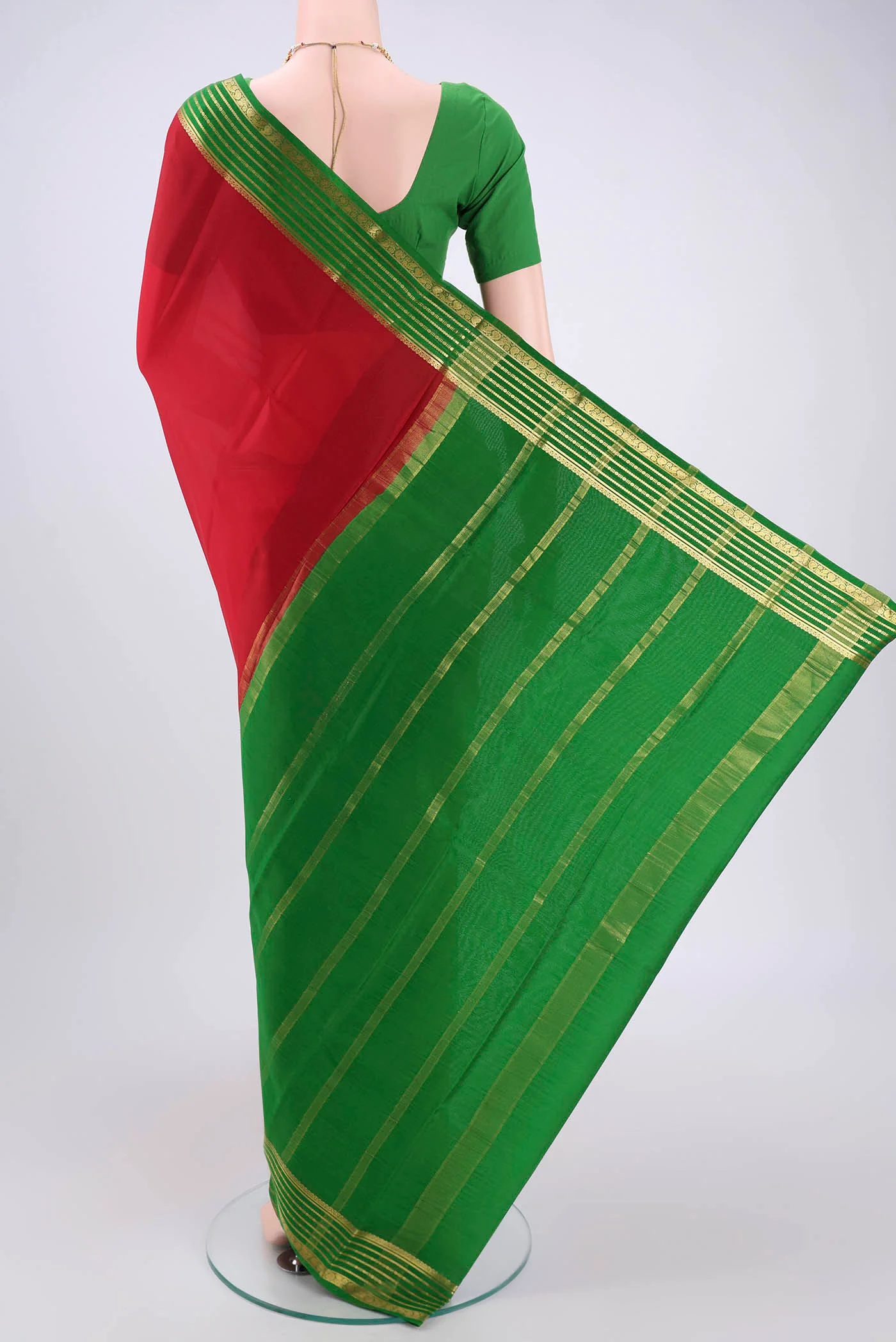 Red Mysore Crepe Saree - Image 3