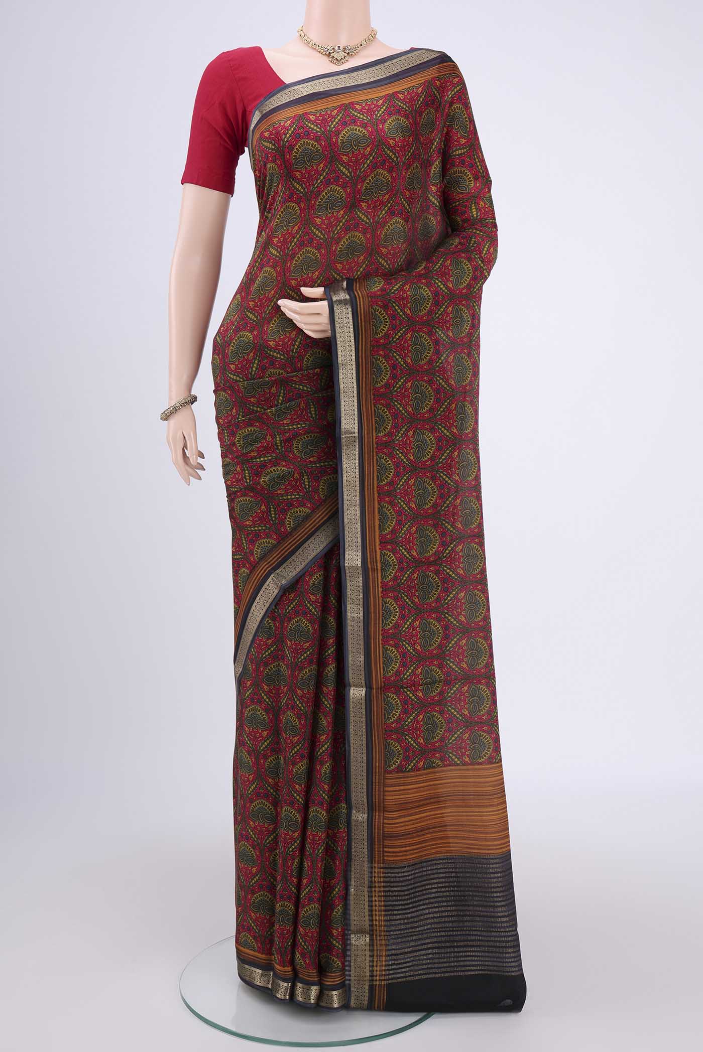 Imperial Red Mysore Crepe Saree