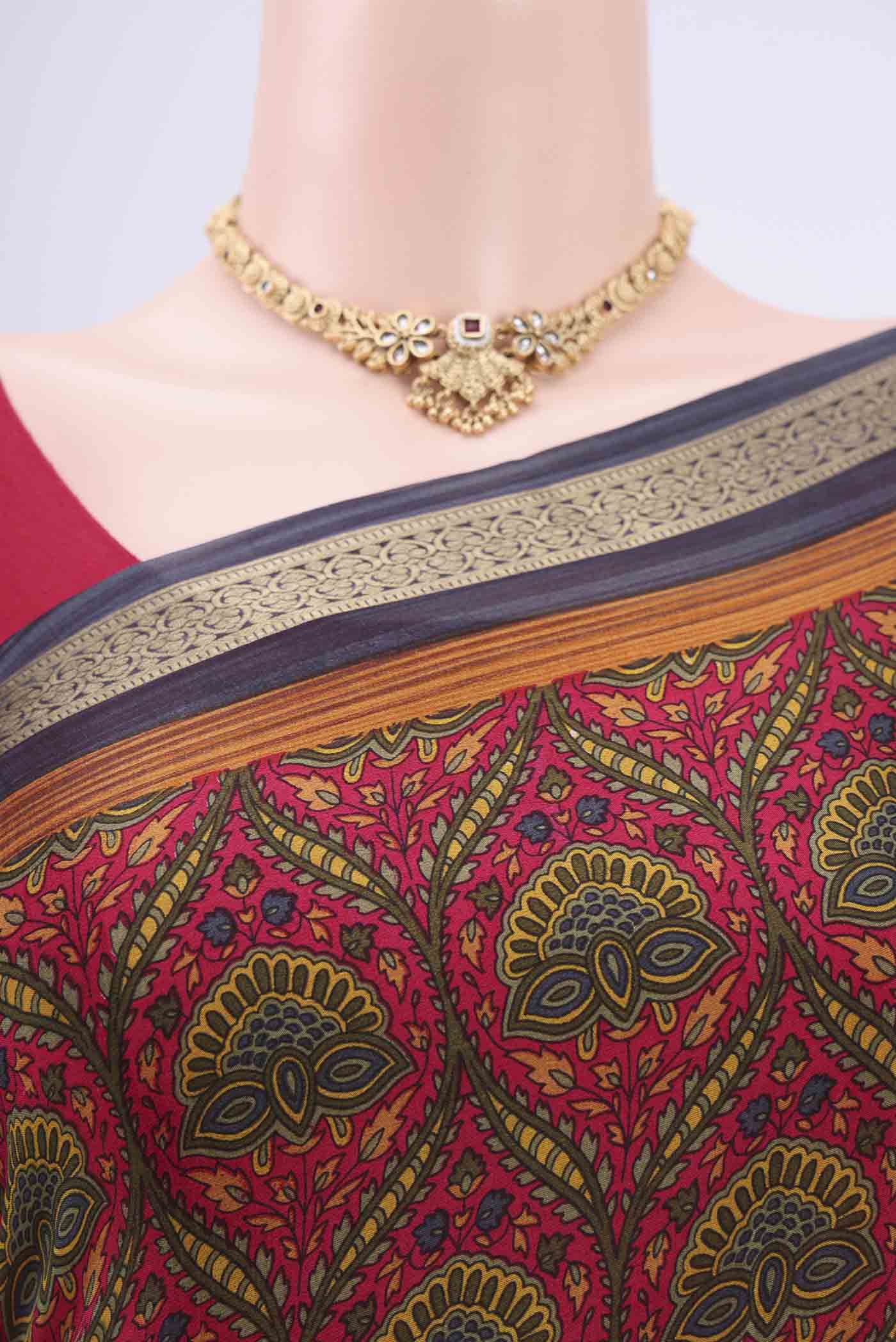 Imperial Red Mysore Crepe Saree - Image 2