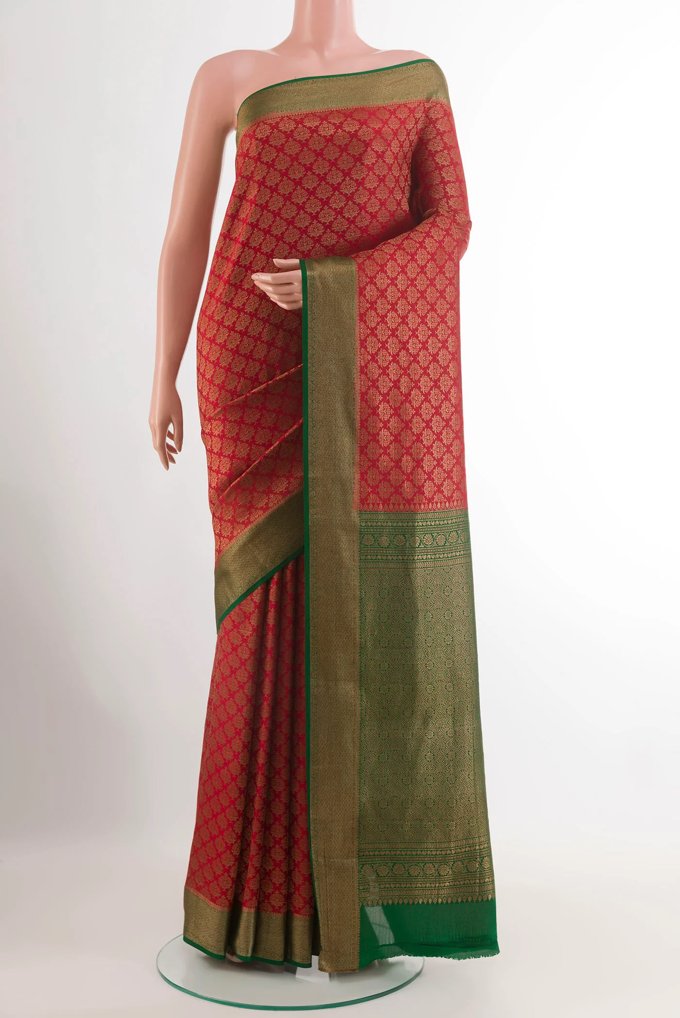 Red Mysore Crepe Saree