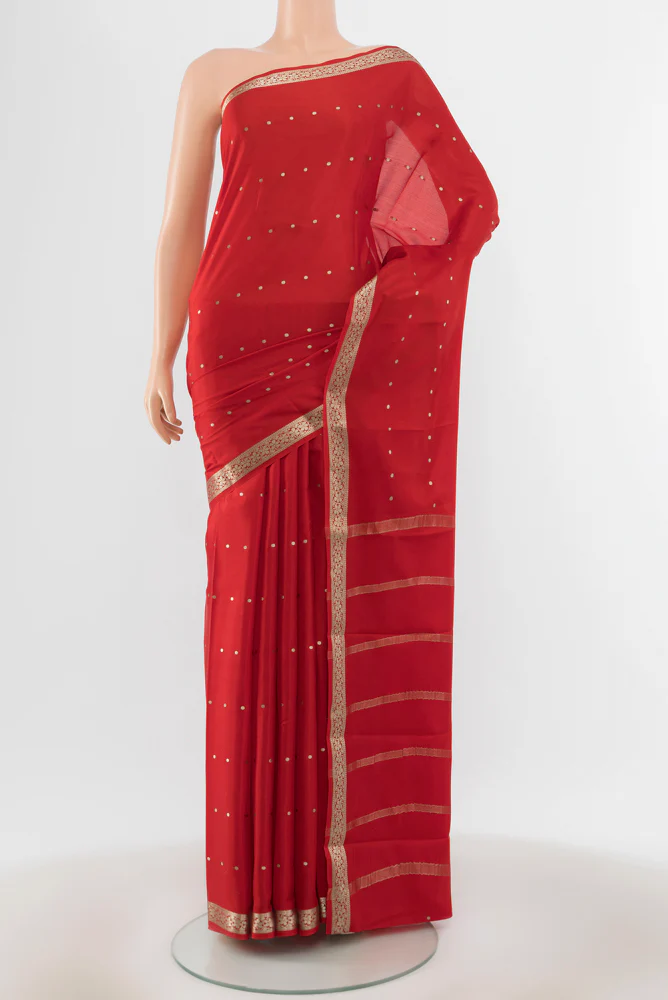 Red Mysore Crepe Saree