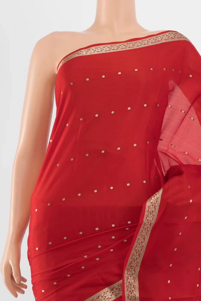 Red Mysore Crepe Saree - Image 2