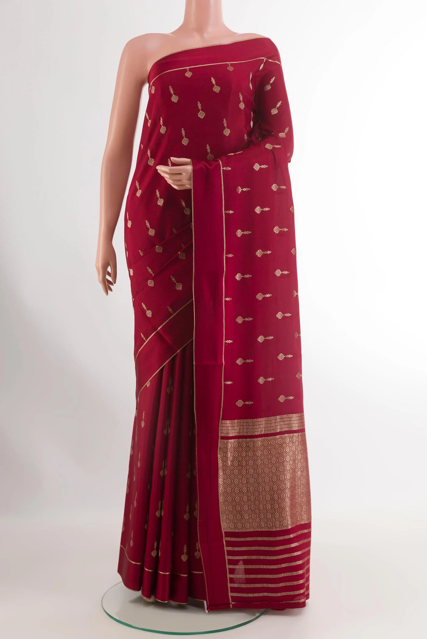 Maroon Mysore Crepe Saree