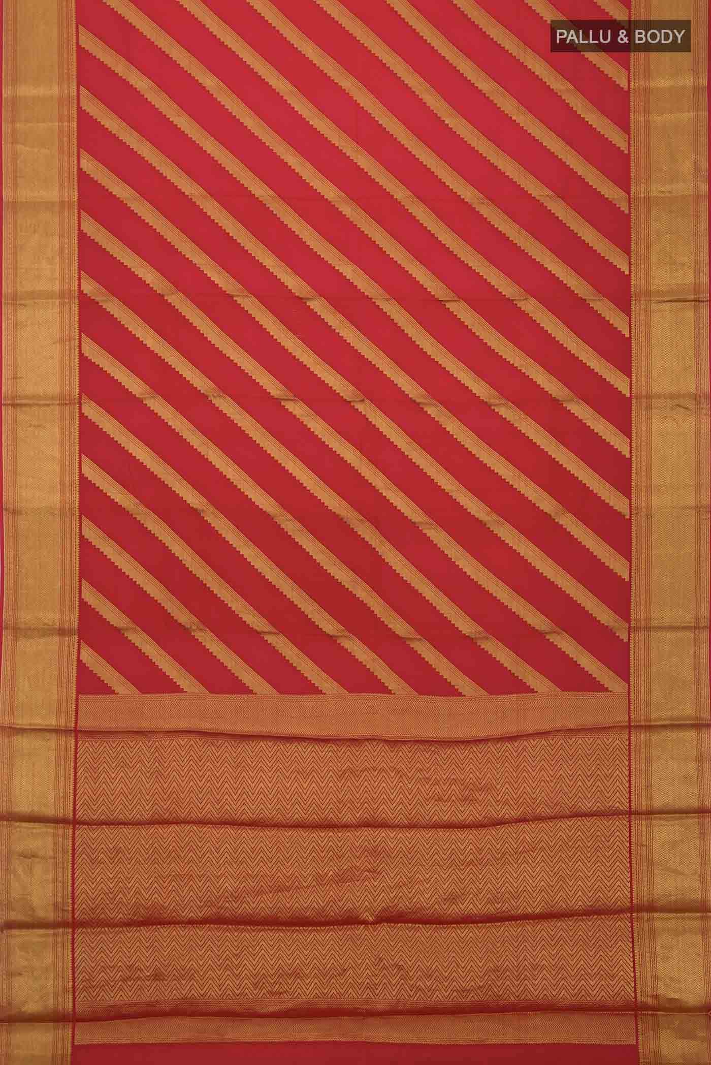 Red Mysore Crepe Saree - Image 3
