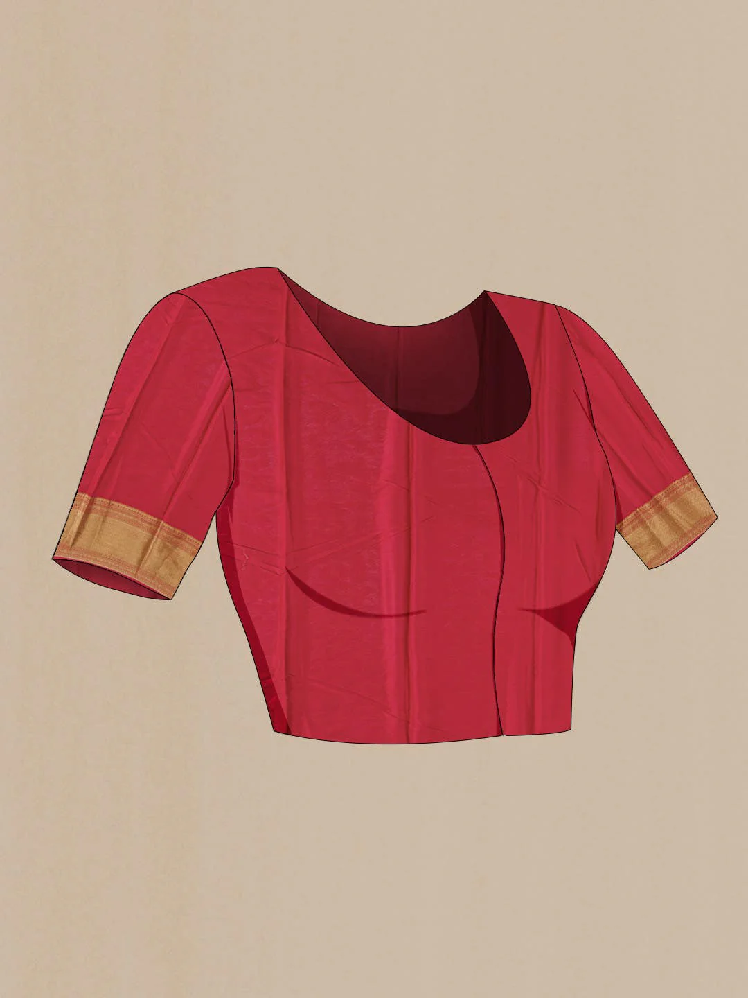 Red Mysore Crepe Saree - Image 5