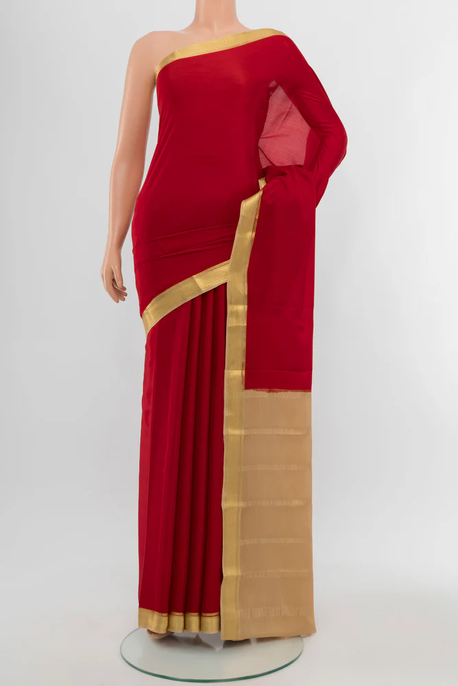 Red Mysore Crepe Saree