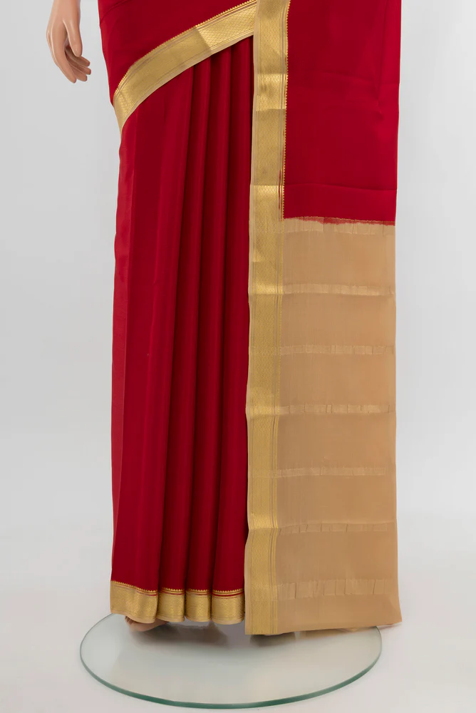 Red Mysore Crepe Saree - Image 3