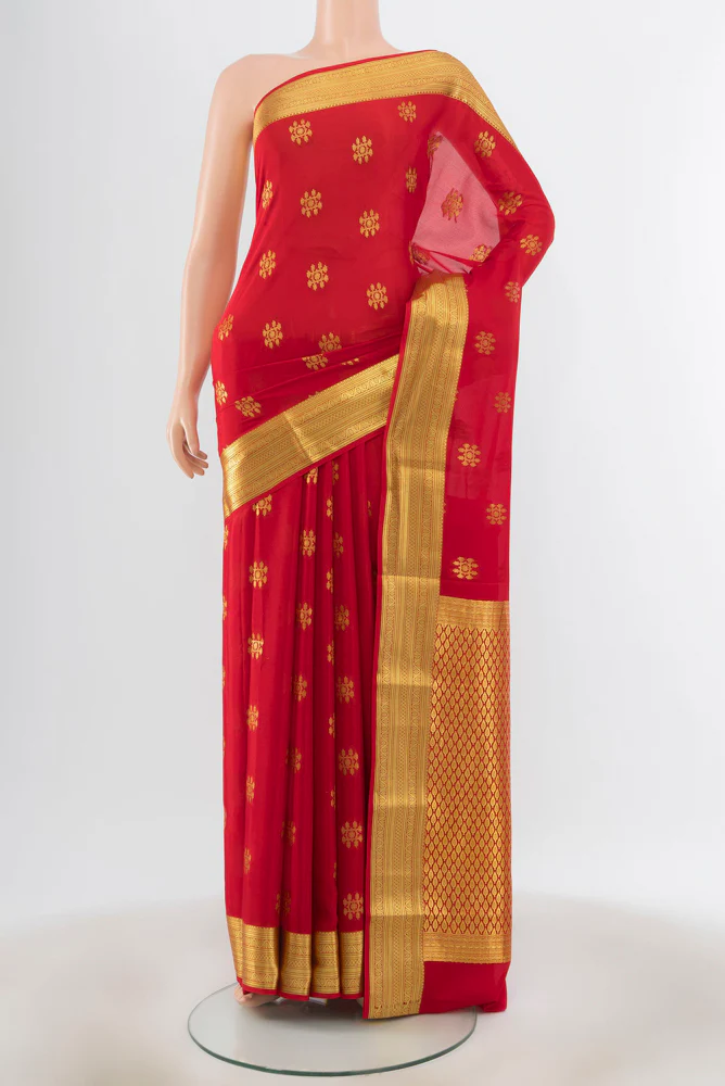Red Mysore Crepe Saree