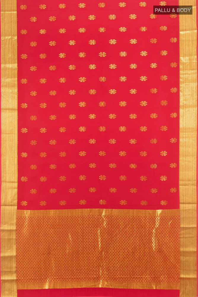Red Mysore Crepe Saree - Image 5