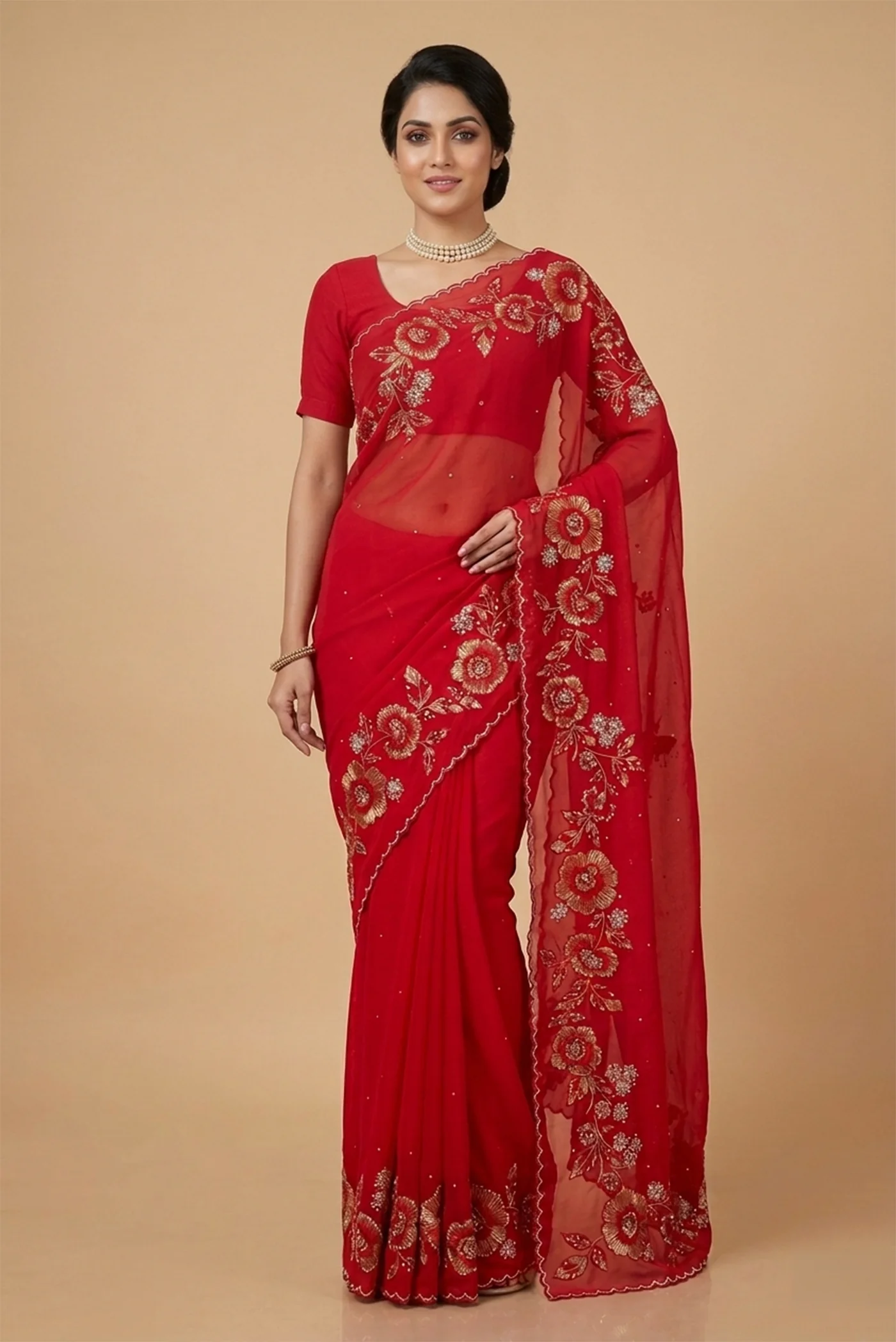 Red Organza Silk Saree