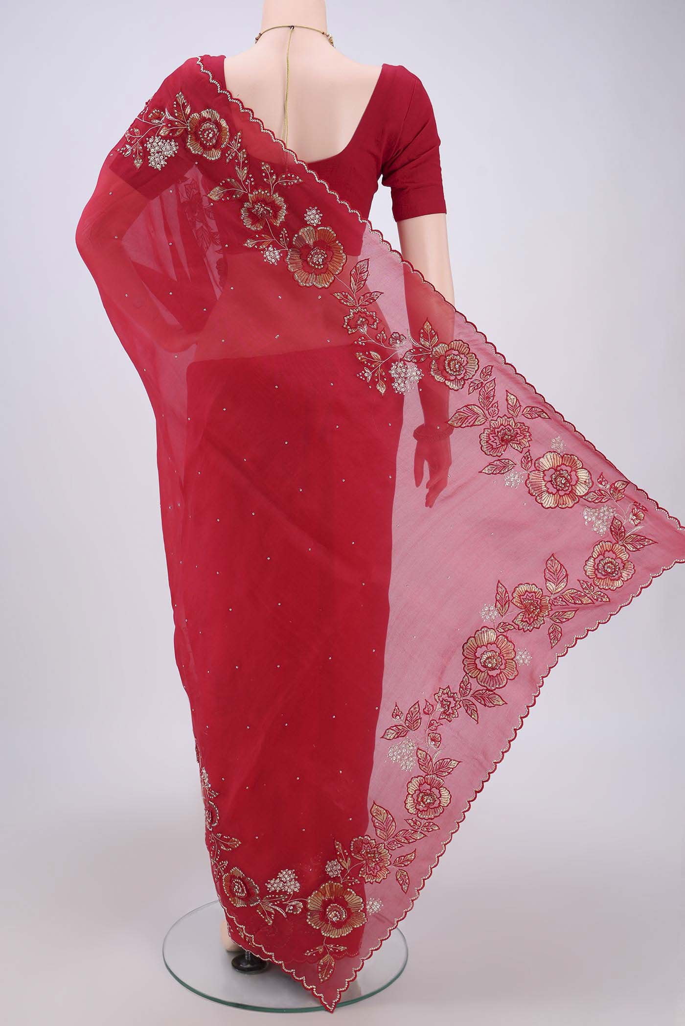 Red Organza Silk Saree - Image 4