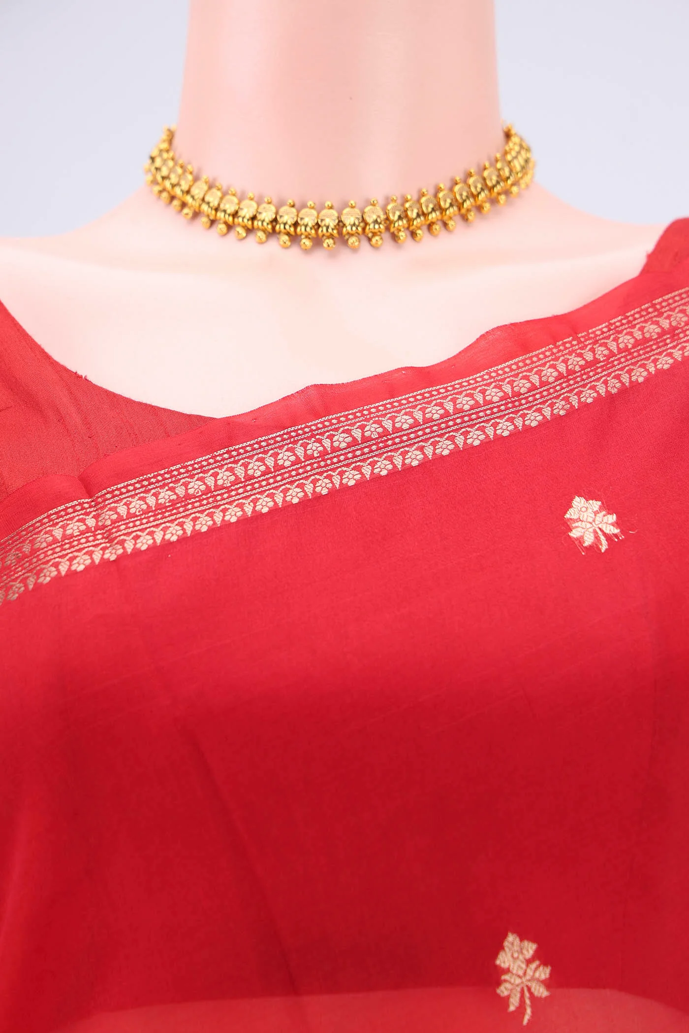 Red Organza Silk Saree - Image 2