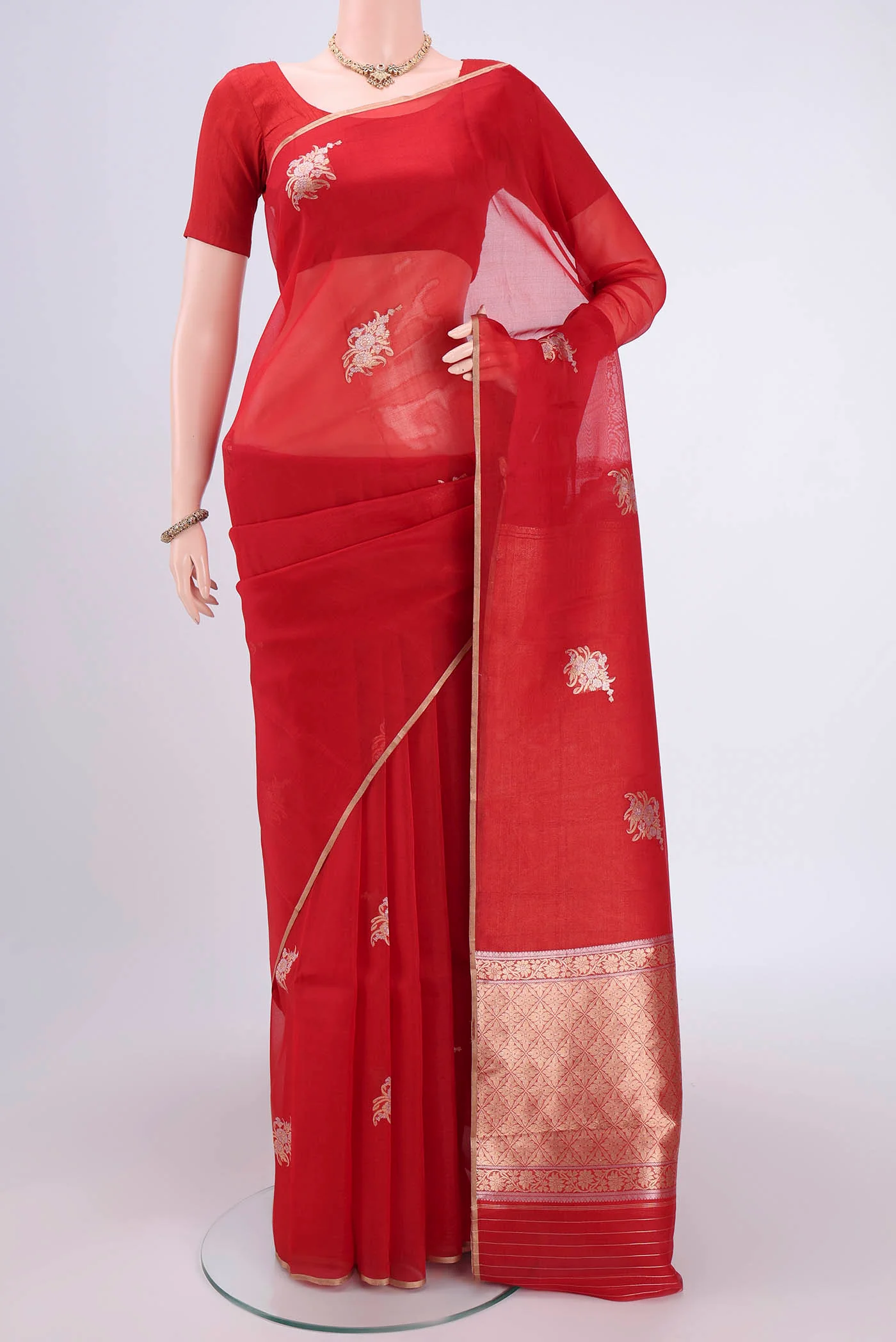 Red Organza Silk Saree