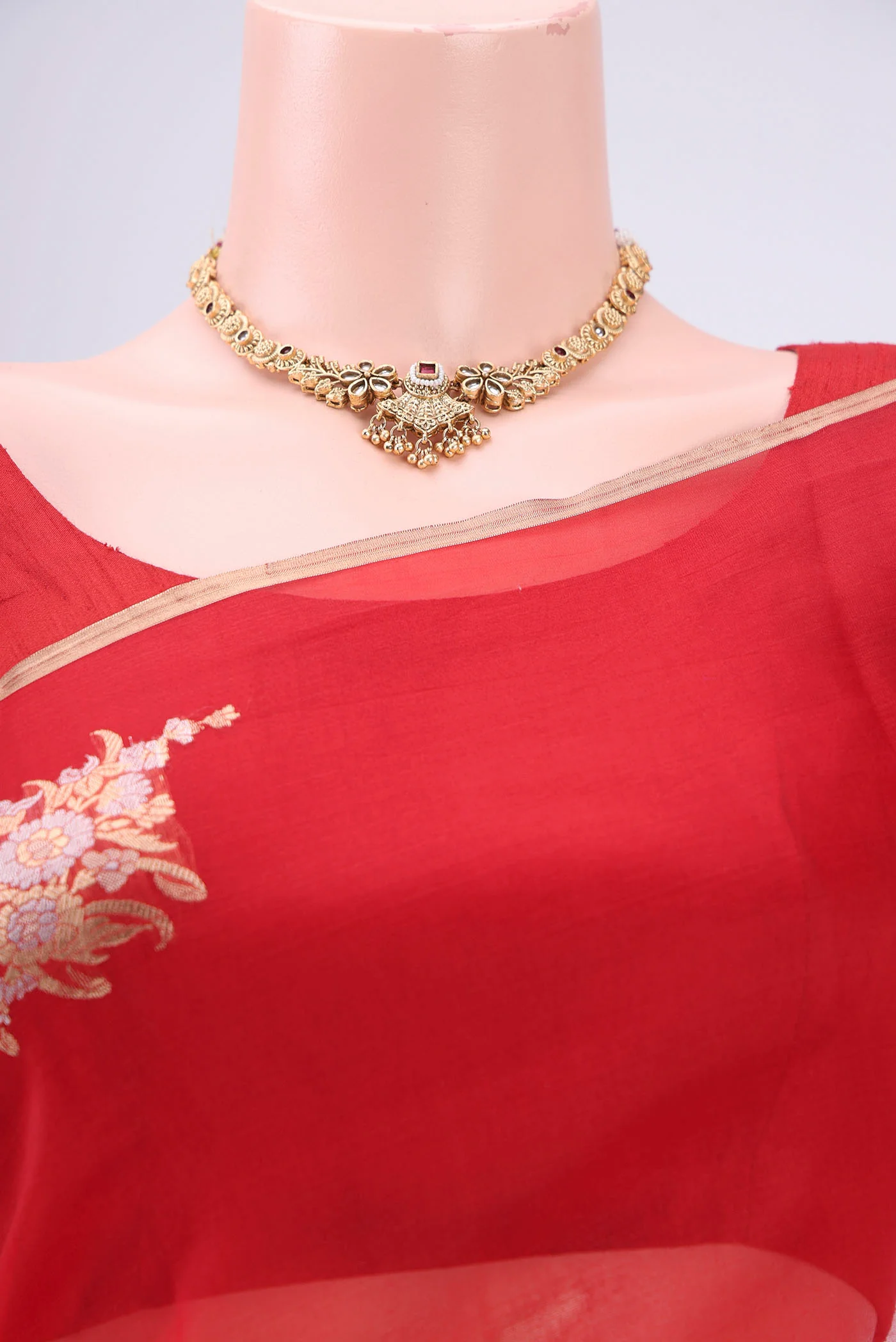 Red Organza Silk Saree - Image 2