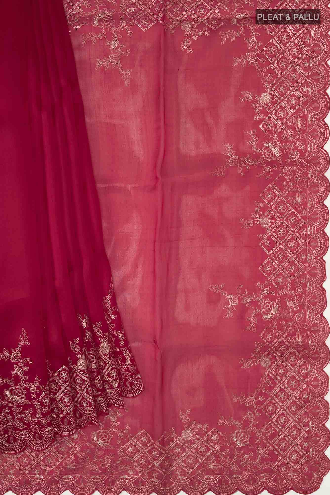 Maroon Organza Silk Saree - Image 2