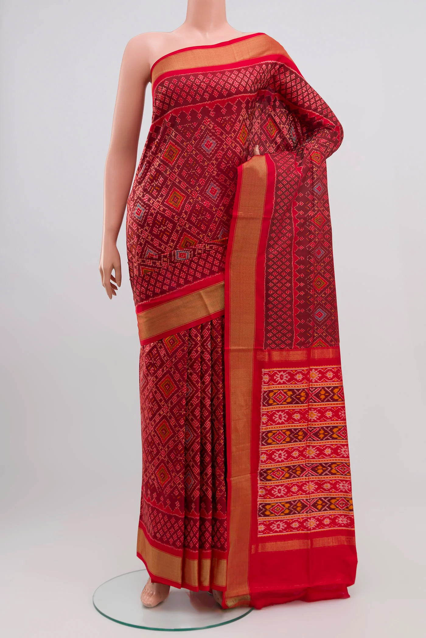 Maroon Pochampally Silk Saree