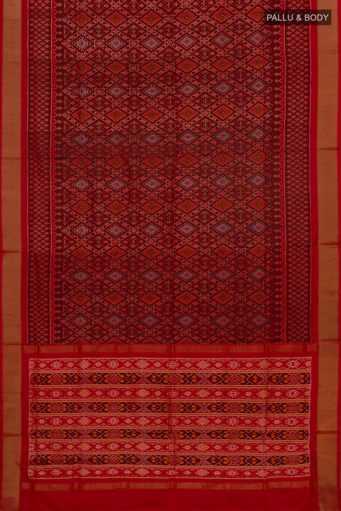 Maroon Pochampally Silk Saree - Image 5