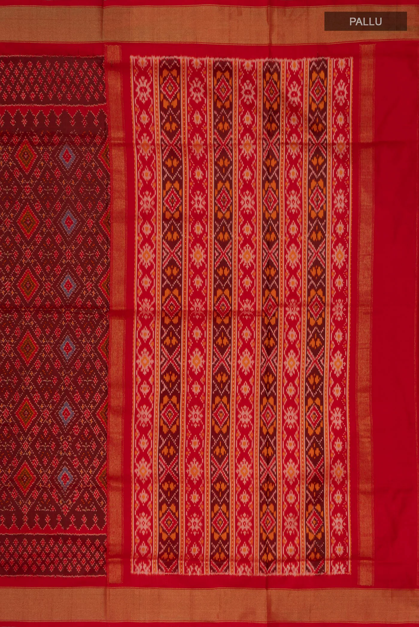 Maroon Pochampally Silk Saree - Image 6