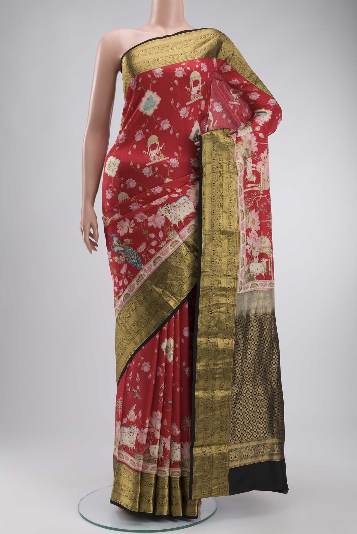 Red Printed Silk Saree