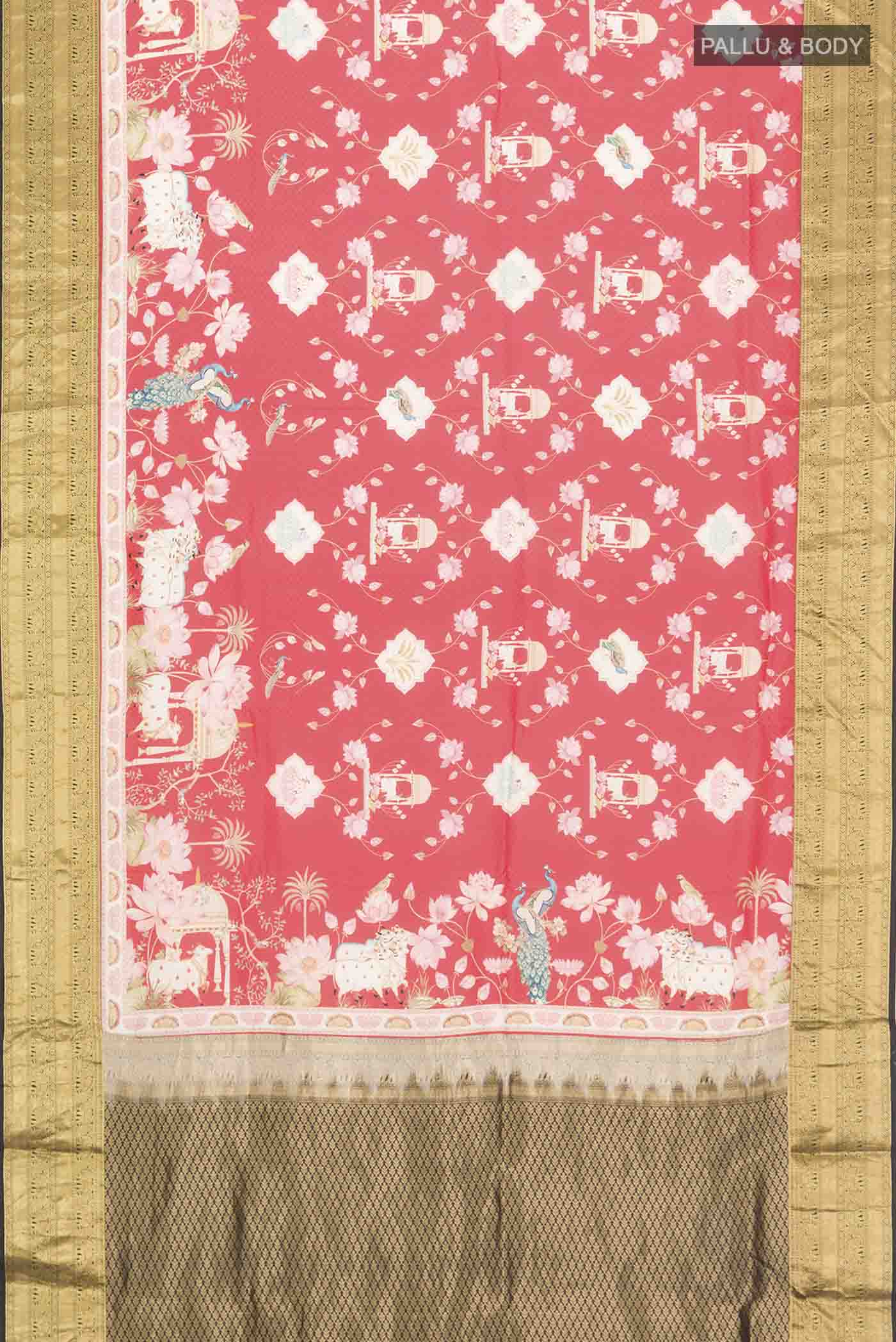 Red Printed Silk Saree - Image 6