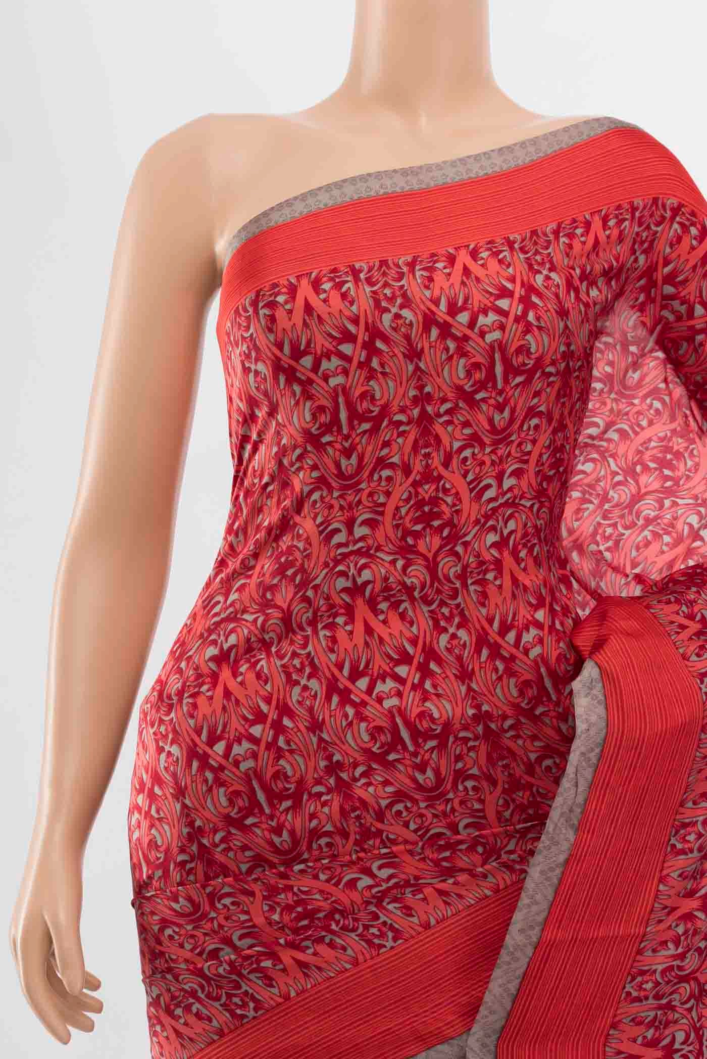 Red Printed Silk Saree - Image 2