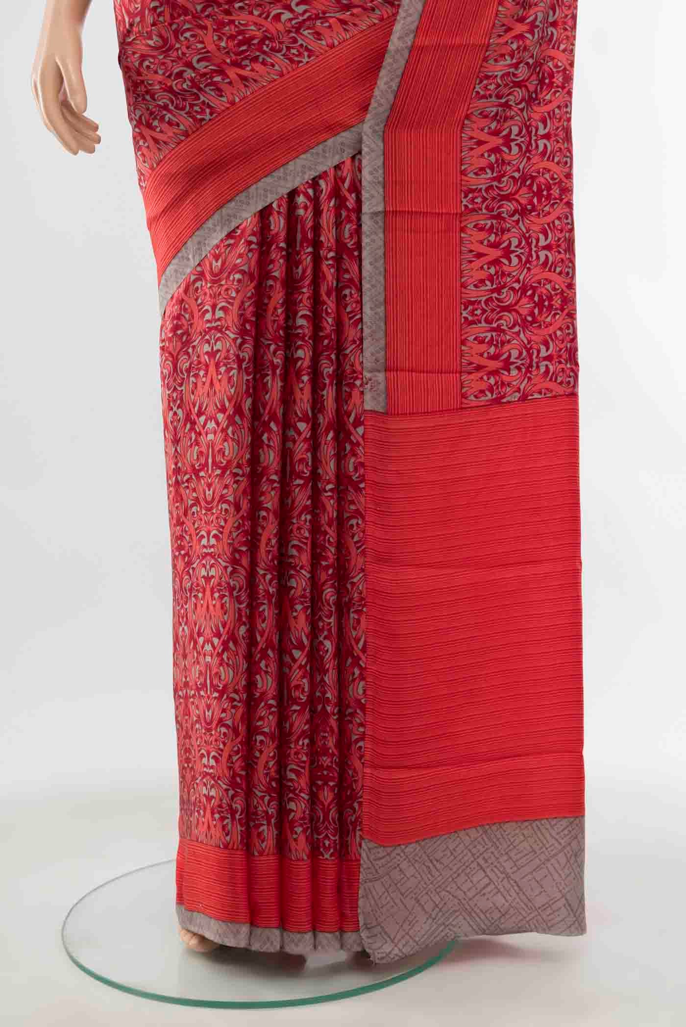Red Printed Silk Saree - Image 3