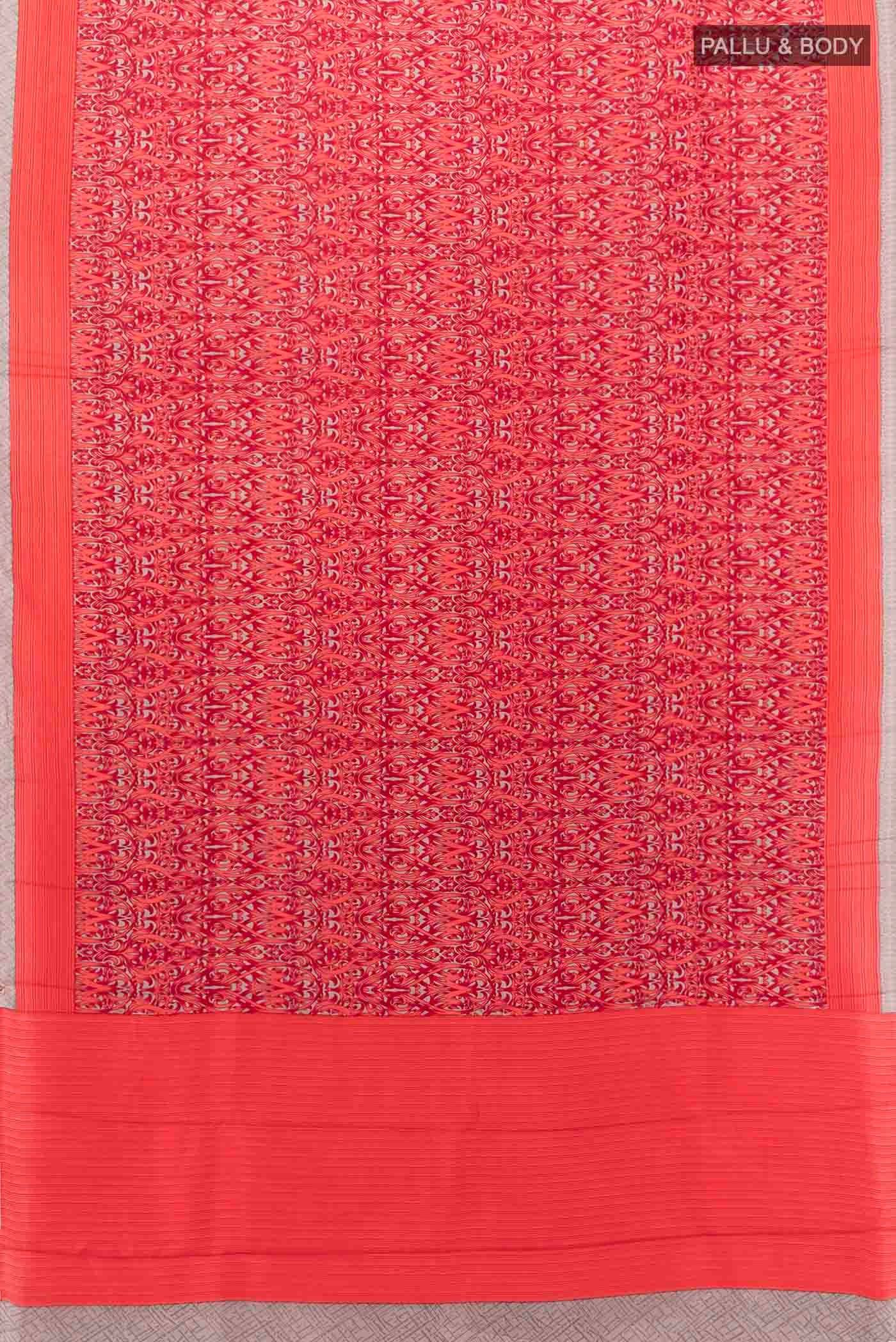 Red Printed Silk Saree - Image 5