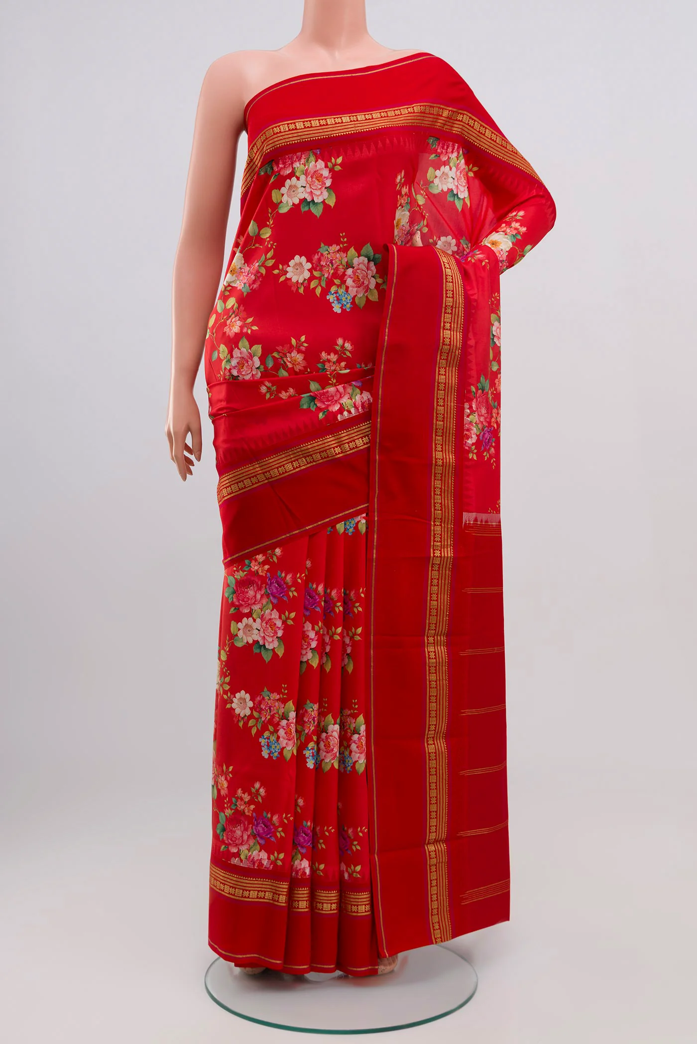 Red Printed Silk Saree