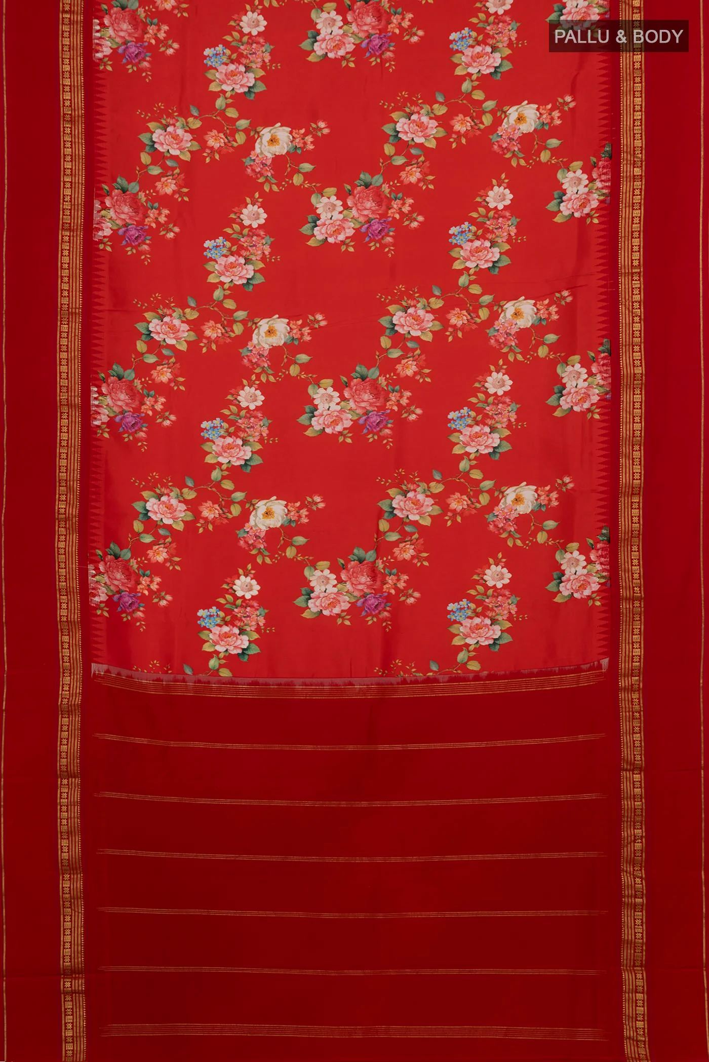 Red Printed Silk Saree - Image 5