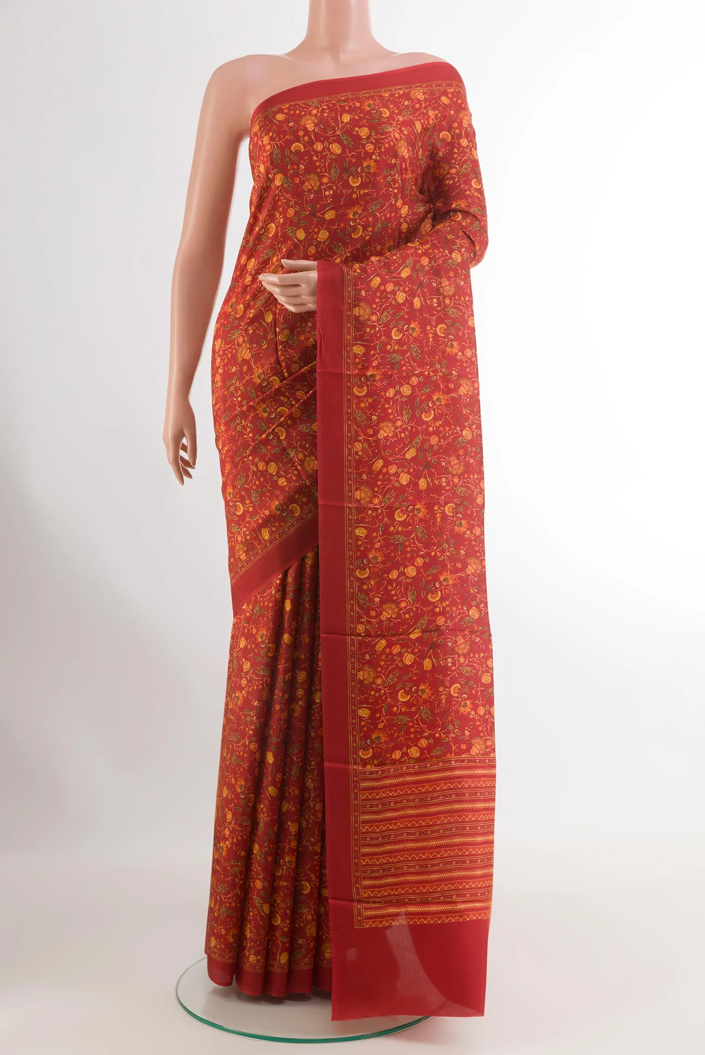 Rust Printed Silk Saree