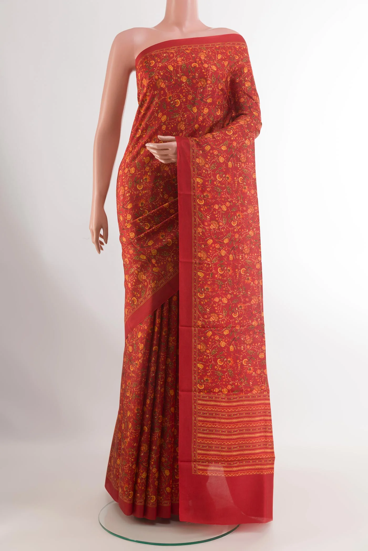 Rust Printed Silk Saree
