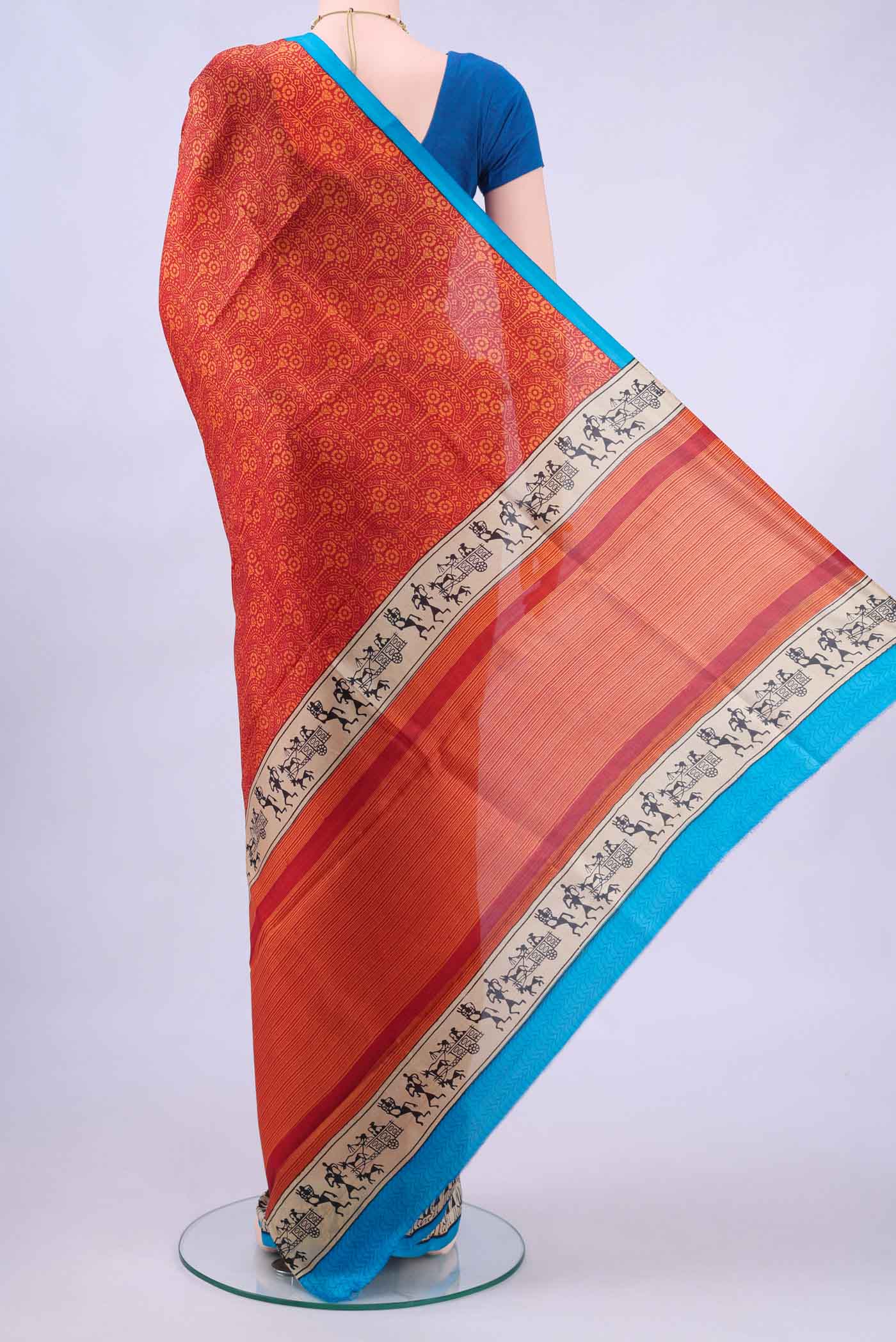 Red Printed Silk Saree - Image 3