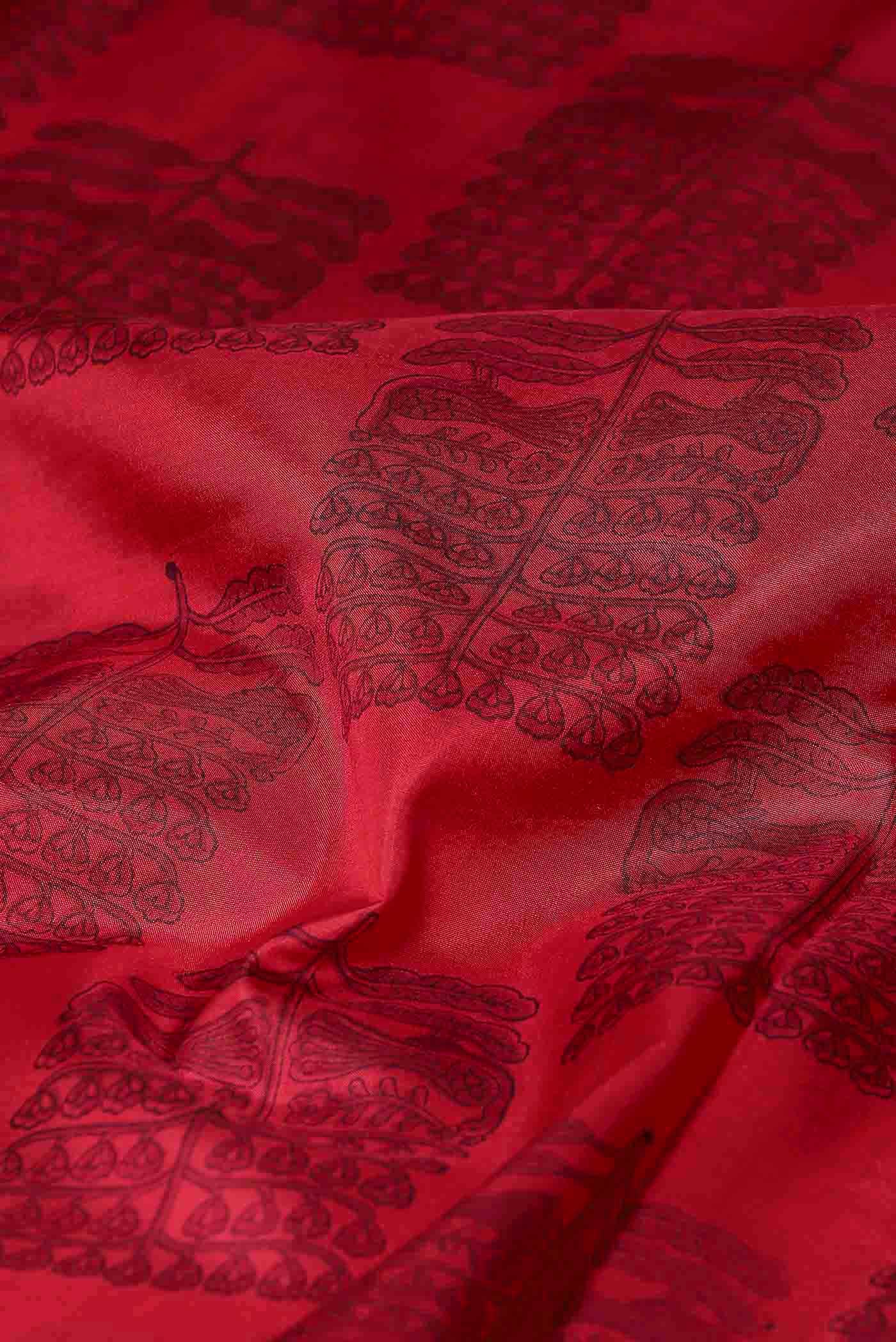 Red Printed Silk Saree - Image 3