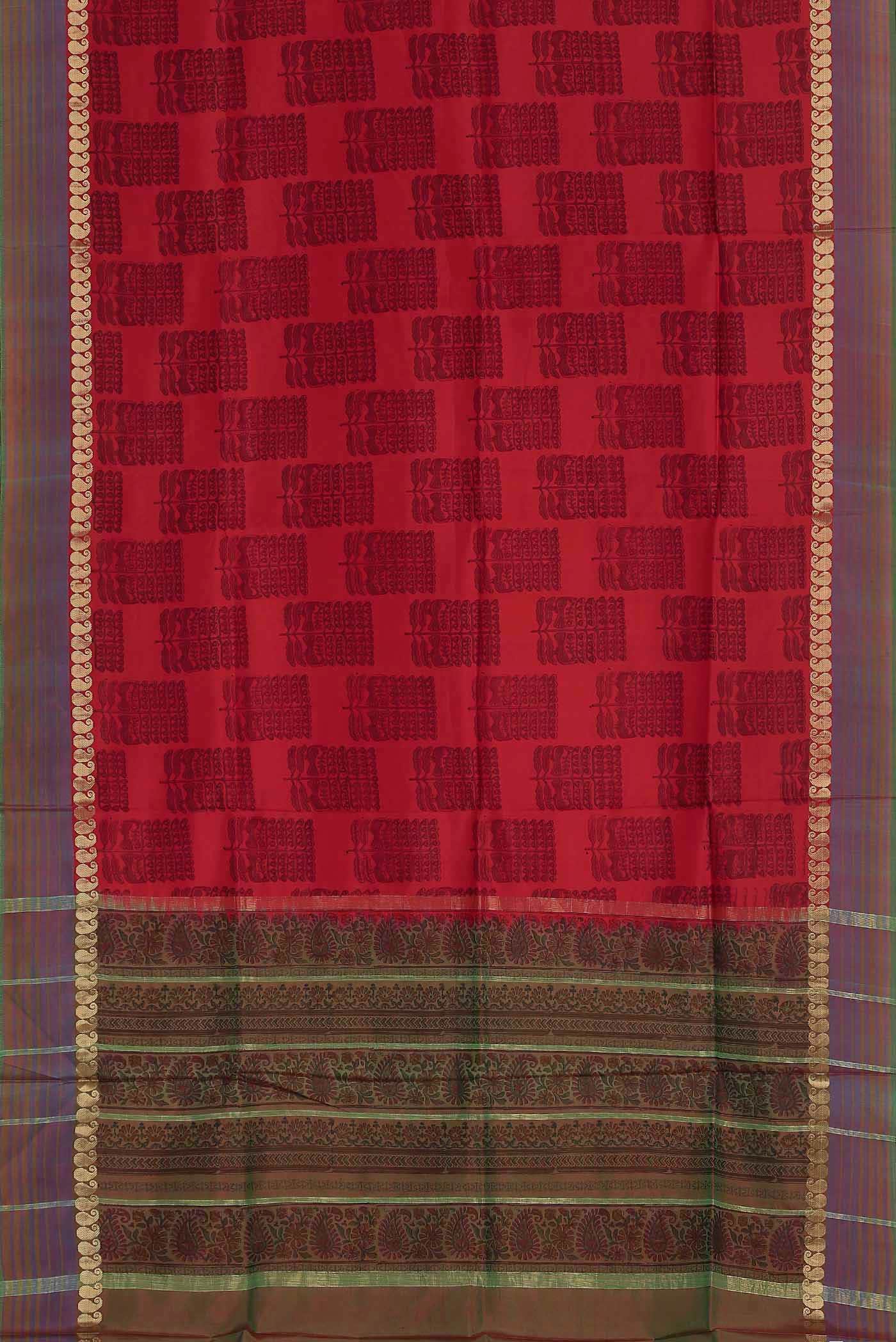 Red Printed Silk Saree - Image 4