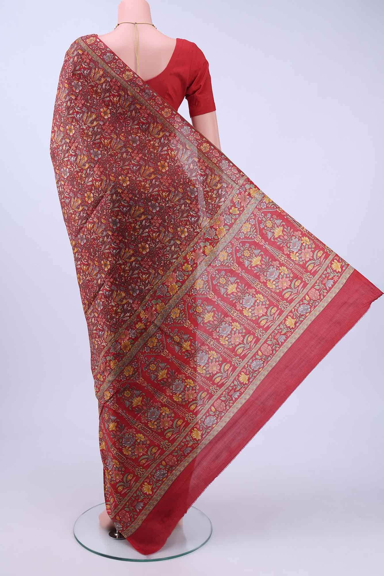 Red Printed Silk Saree - Image 3