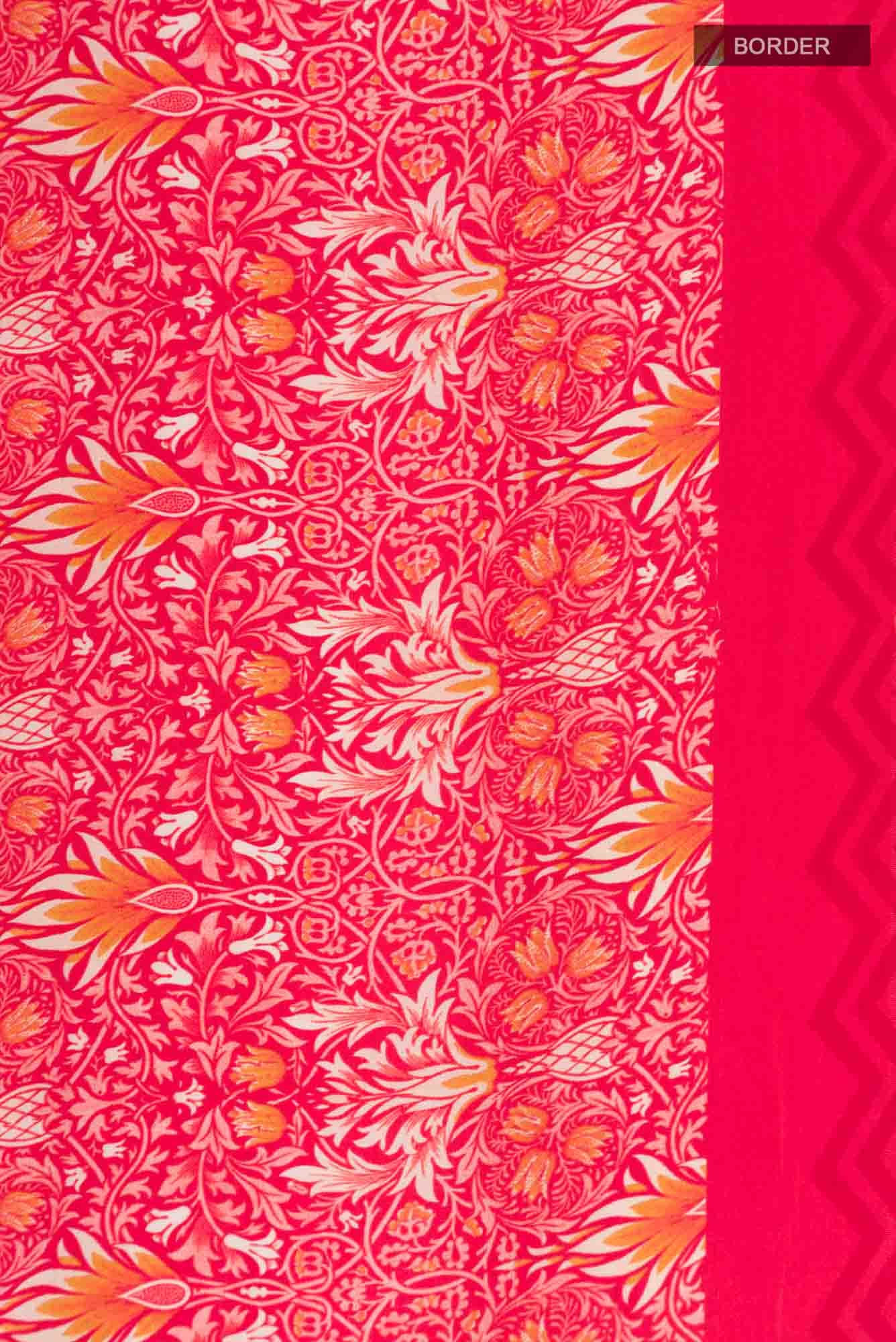 Red Printed Silk Saree - Image 4