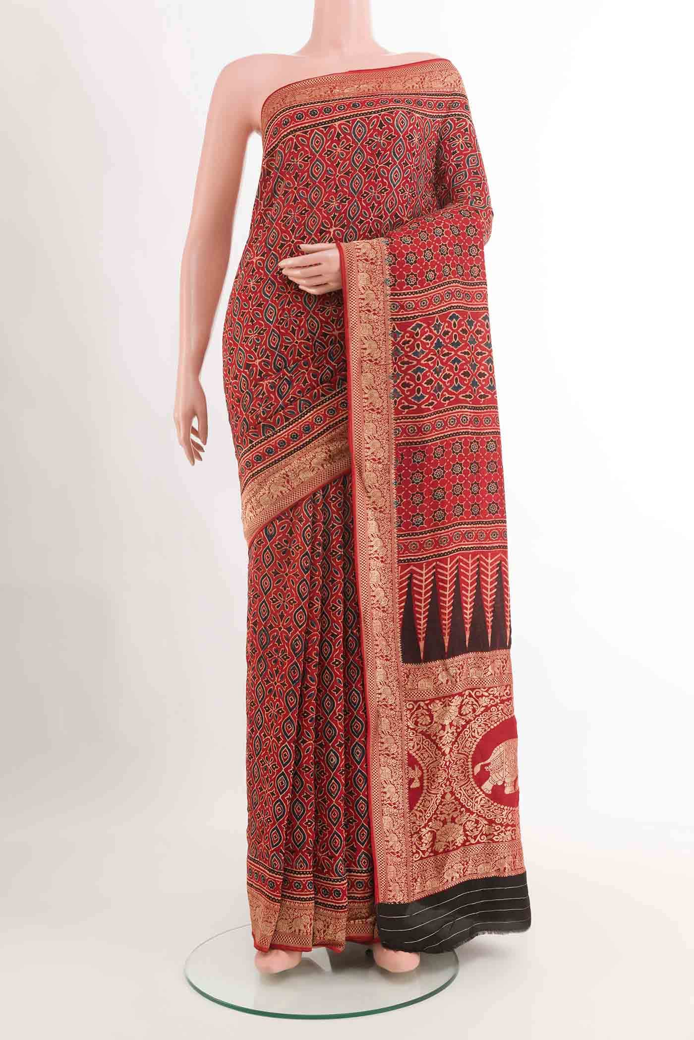 Red Printed Silk Saree