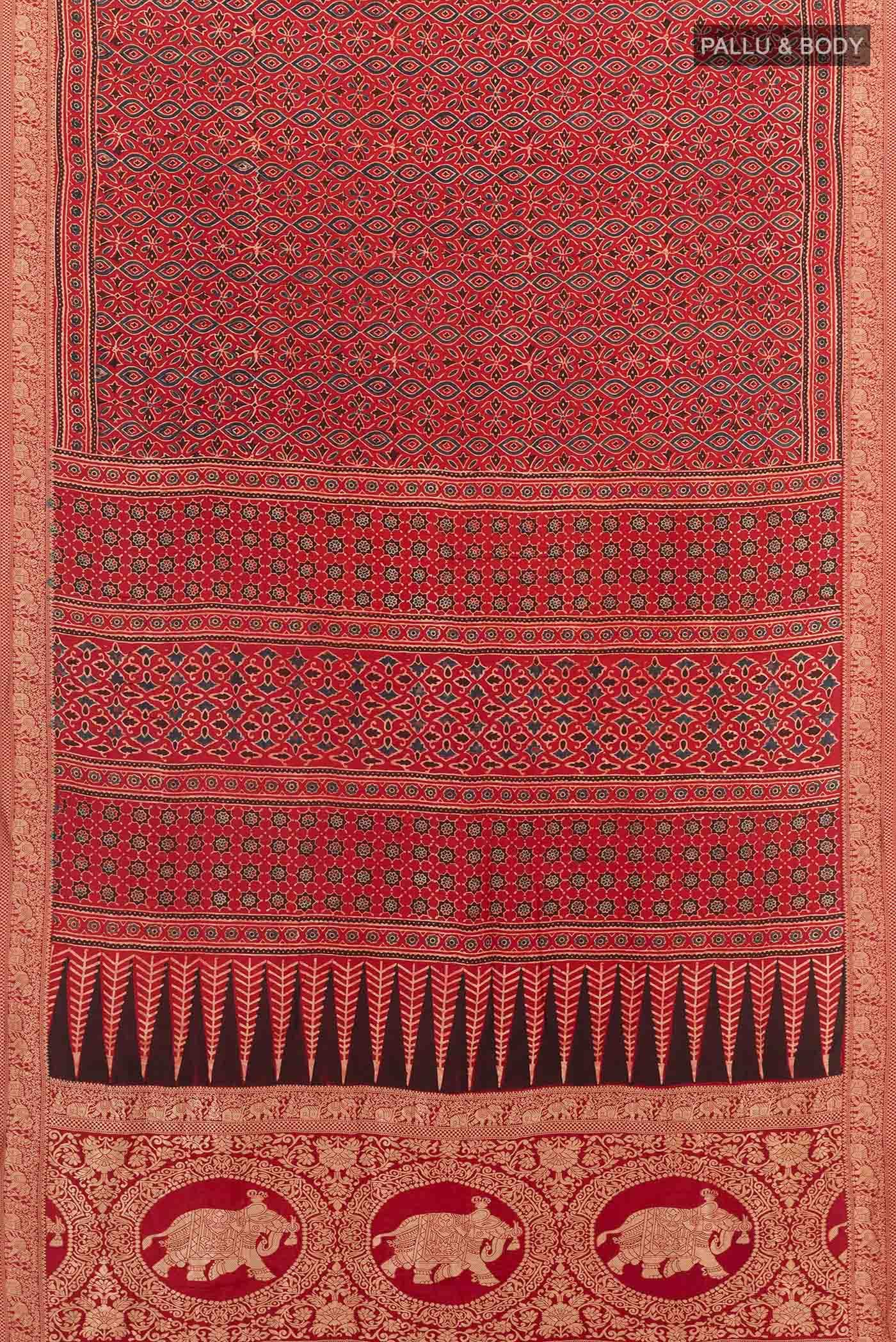 Red Printed Silk Saree - Image 2