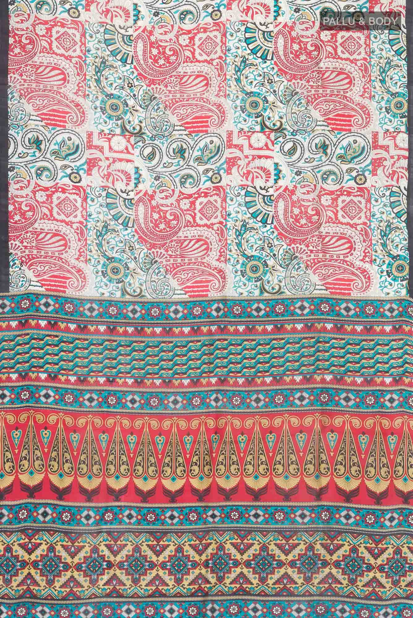 Red Printed Silk Saree - Image 2