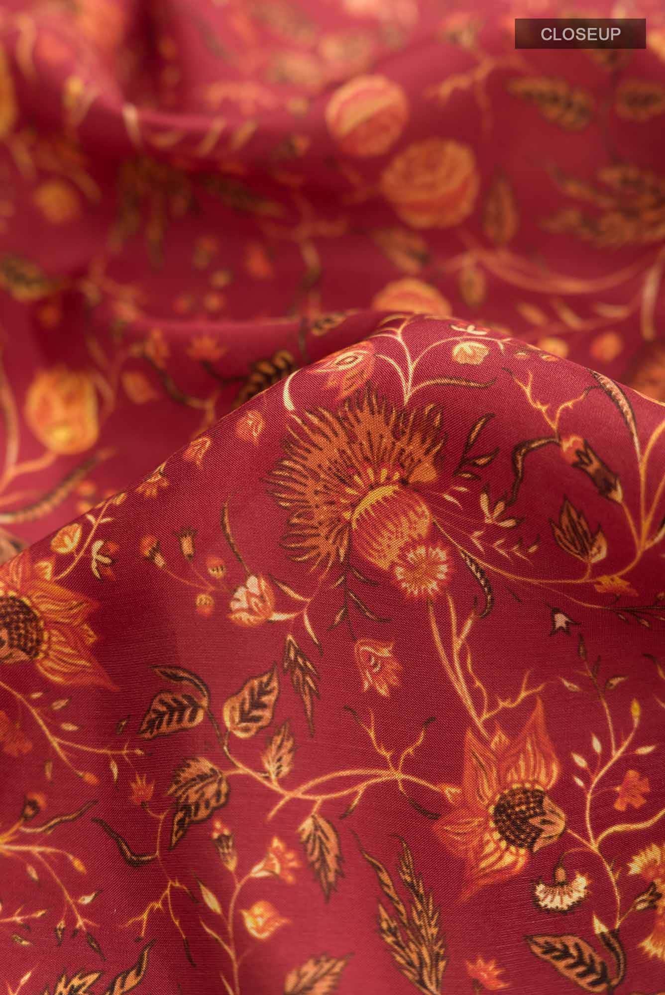 Red Printed Silk Saree - Image 2