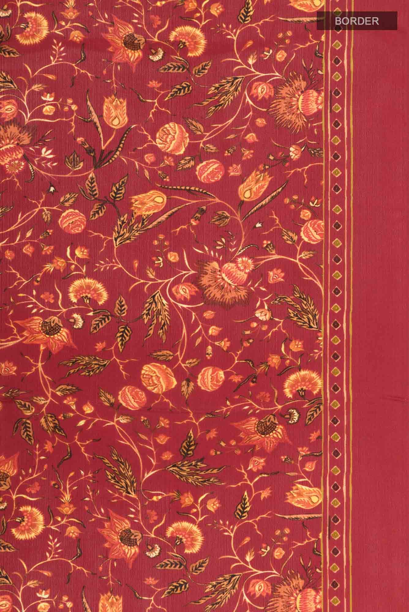 Red Printed Silk Saree - Image 4